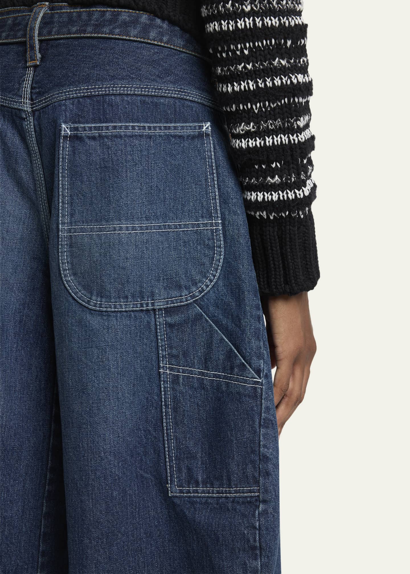 SACAI Belted Denim Barrel-Leg Crop Carpenter Pants - Bergdorf Goodman