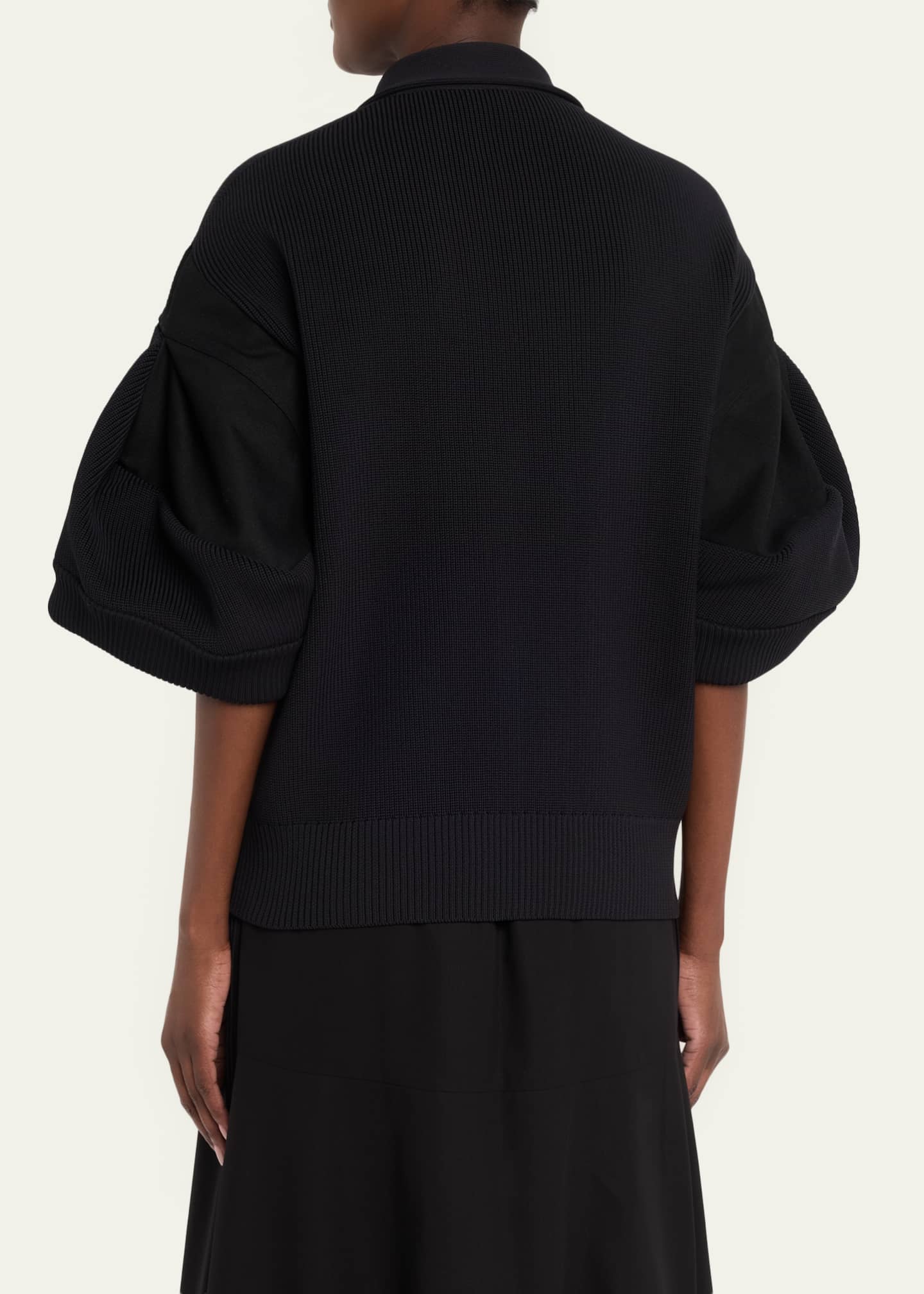 sacaiジップアップ パフスリーブ ニットジャケット SACAI Short-Sleeve English Rib Knit Zip Jacket - Bergdorf Goodman