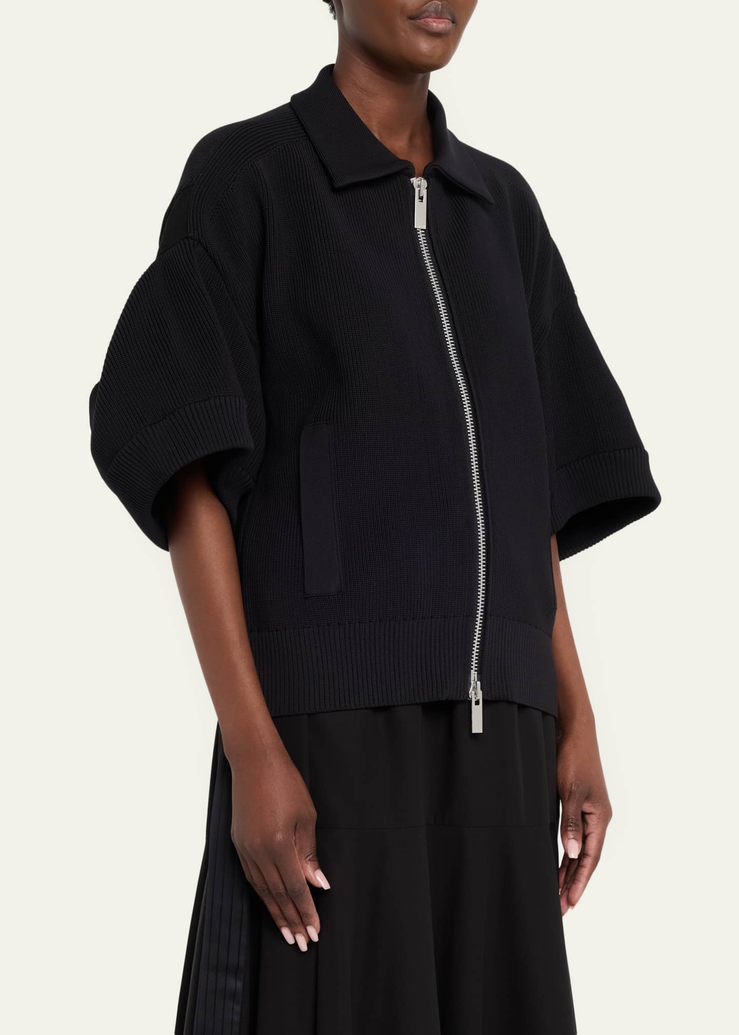 sacaiジップアップ パフスリーブ ニットジャケット Sacai ジップアップ ジャケット | ブラック | FARFETCH JP