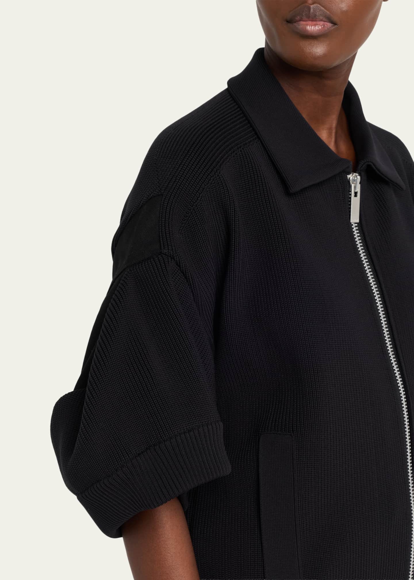 SACAI Short-Sleeve English Rib Knit Zip Jacket - Bergdorf Goodman