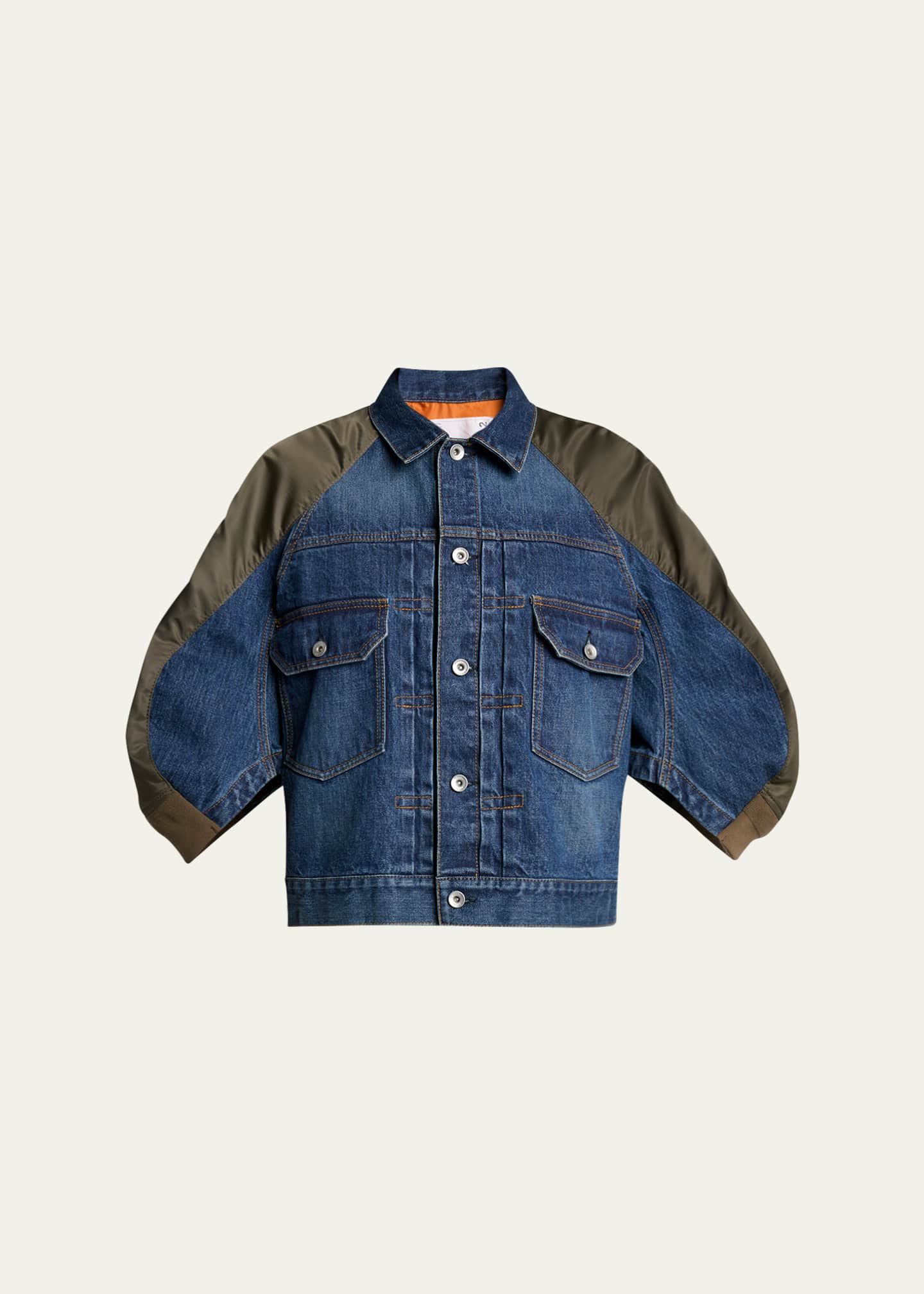 SACAI Mixed-Media Denim Bomber Jacket - Bergdorf Goodman