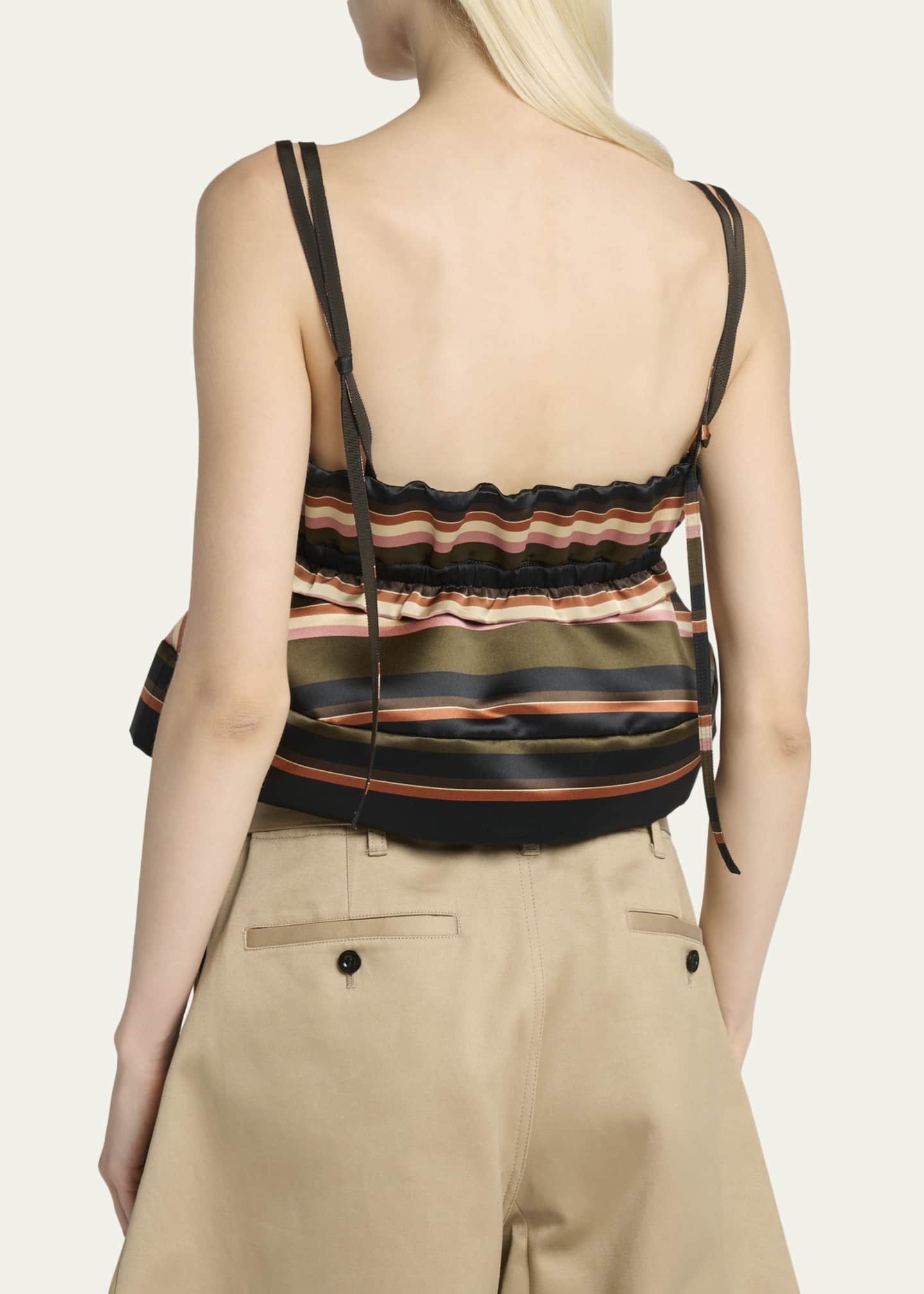 SACAI Horizontal Striped Sleeveless Crop Peplum Top - Bergdorf Goodman