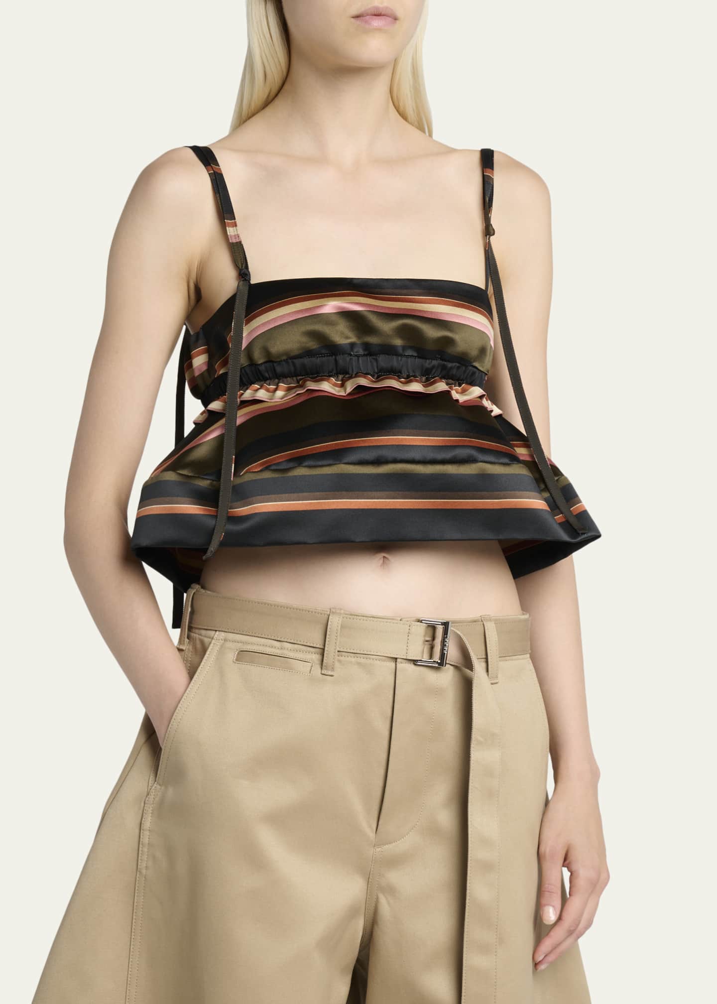 SACAI Horizontal Striped Sleeveless Crop Peplum Top - Bergdorf Goodman