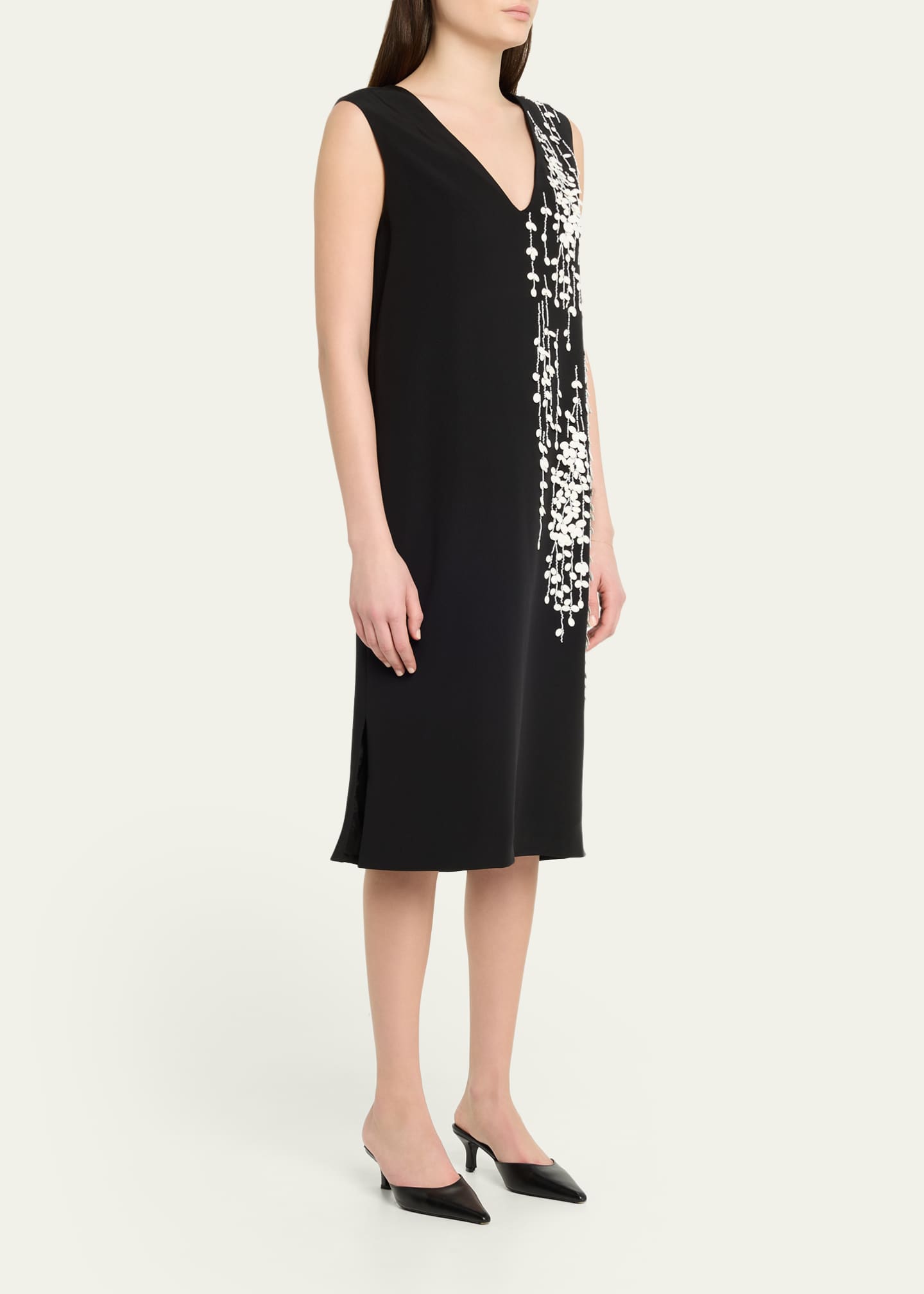 Kiton Beaded Silk V-Neck Midi Dress - Bergdorf Goodman