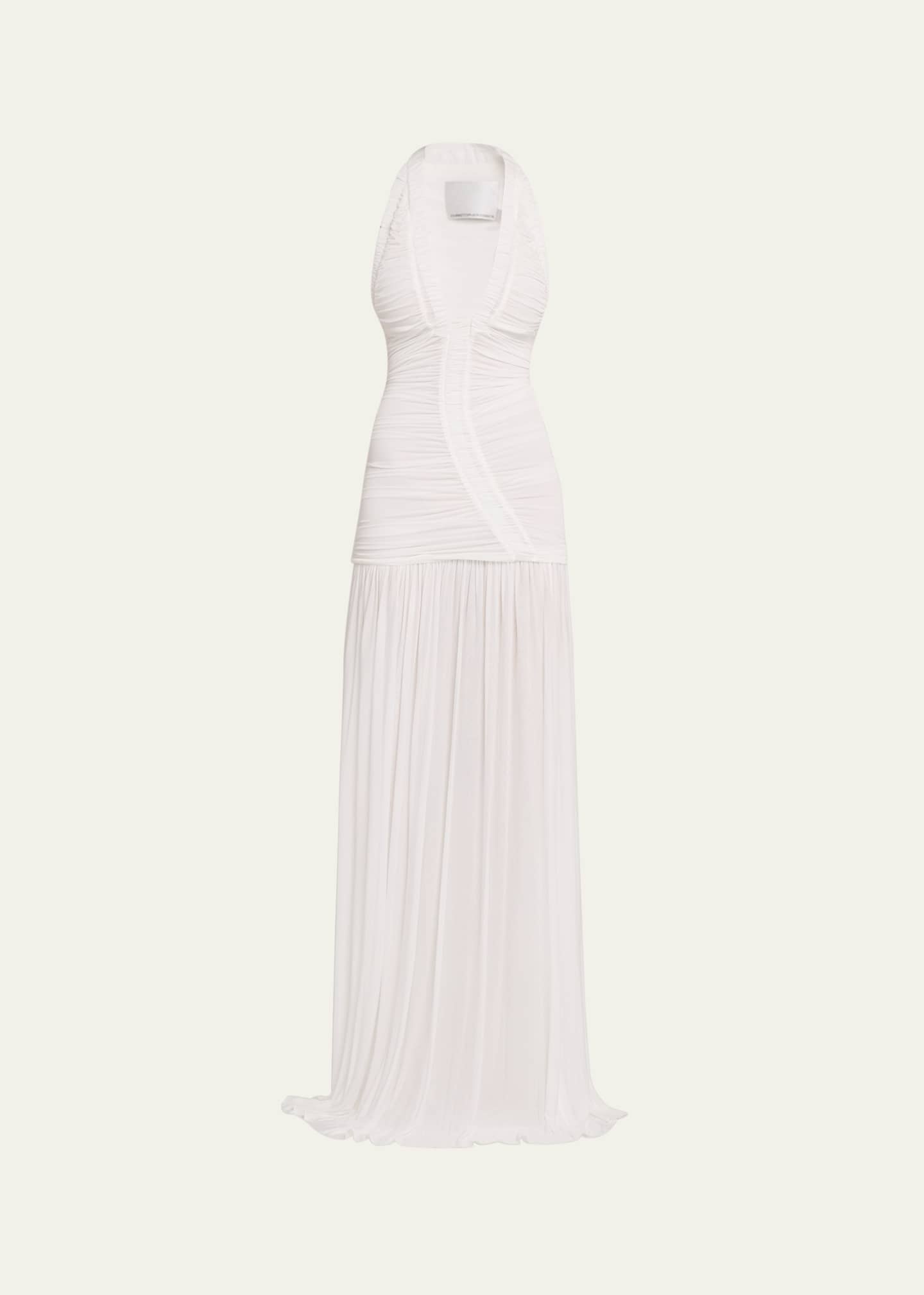 Orion Plunging Ruched Drop-Waist Gown