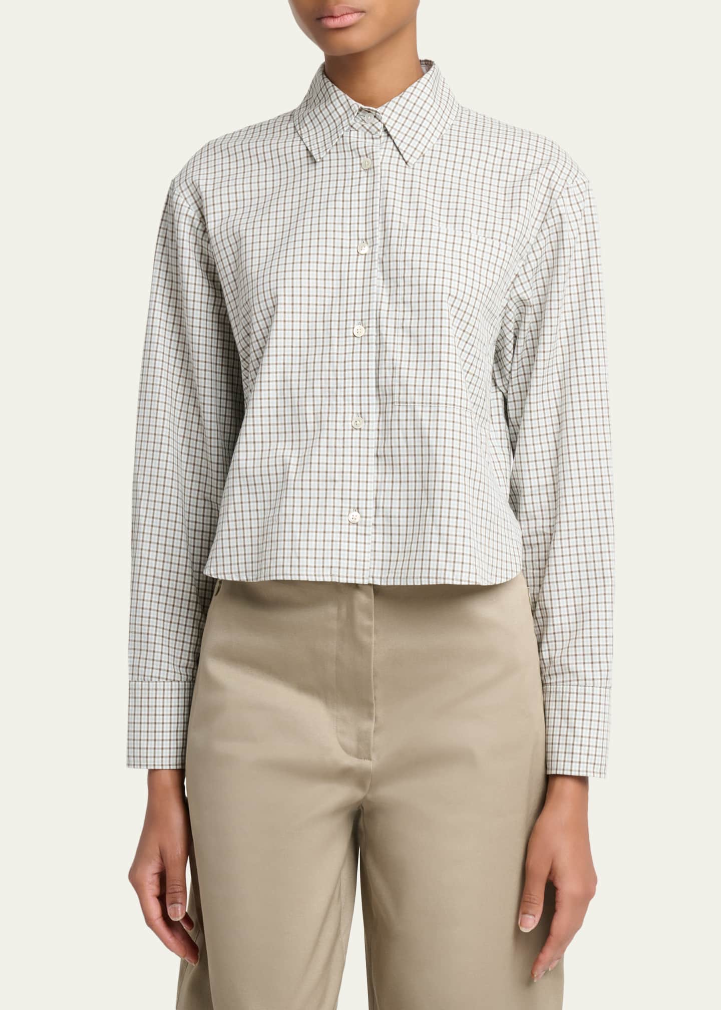 Proenza Schouler White Label Olive Cropped Check Shirt - Bergdorf