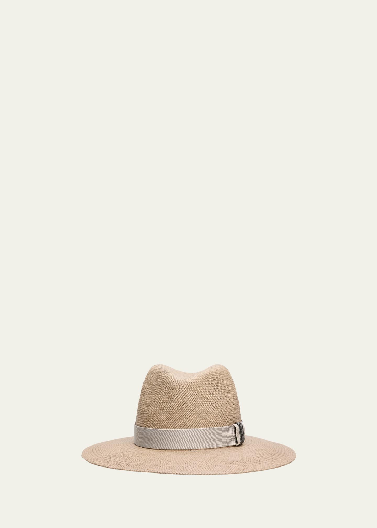 Brunello Cucinelli Black Straw Fedora with Natural Tag Brunello Cucinelli Straw Fedora with Monili Band | Neiman Marcus main image 3