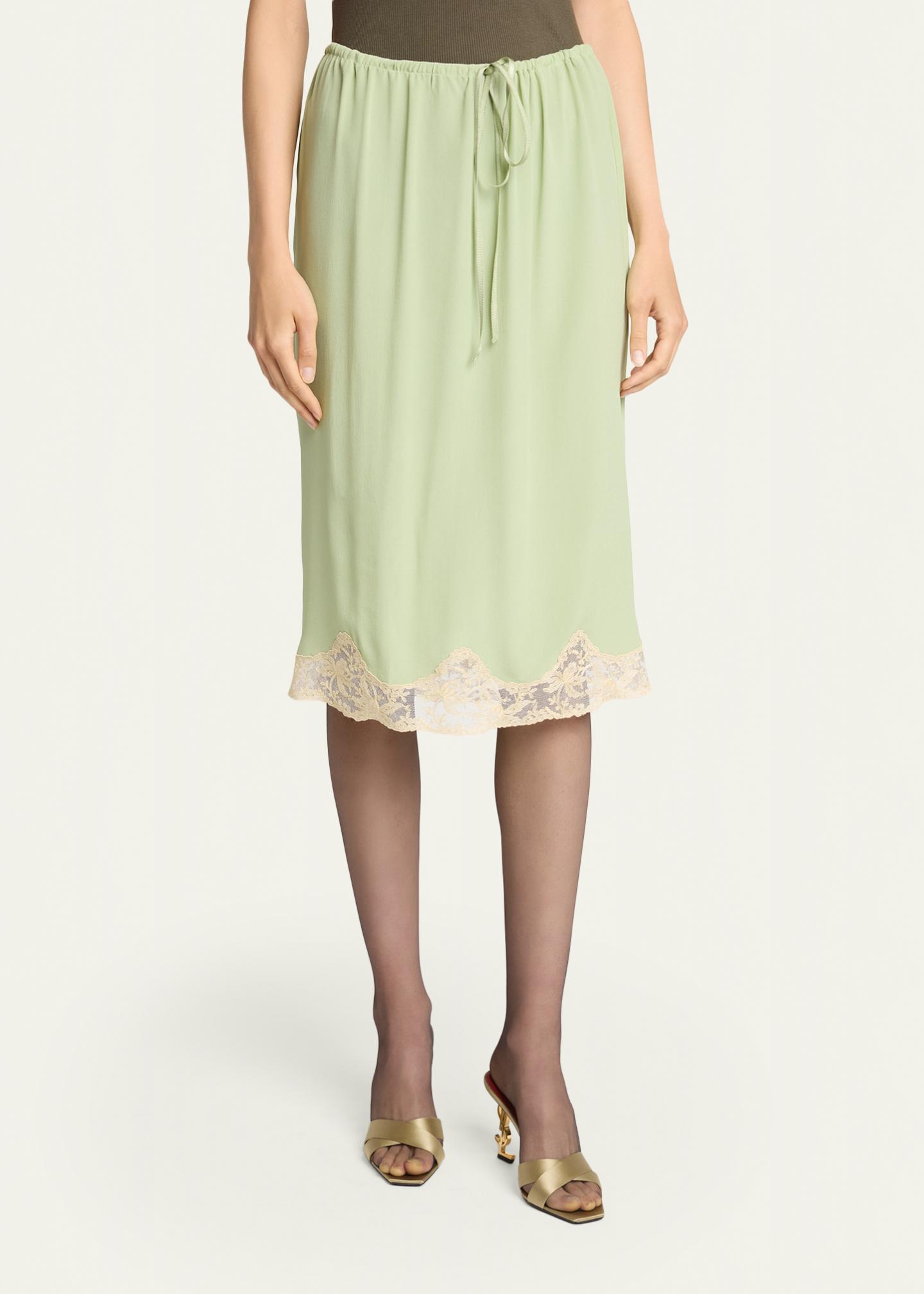 Saint Laurent Lace-Trim Silk Midi Skirt - Bergdorf Goodman