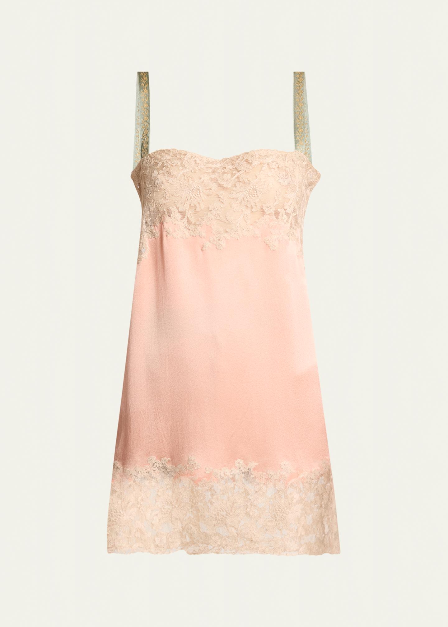 Saint Laurent Lace-Inset Silk Mini Slip Dress