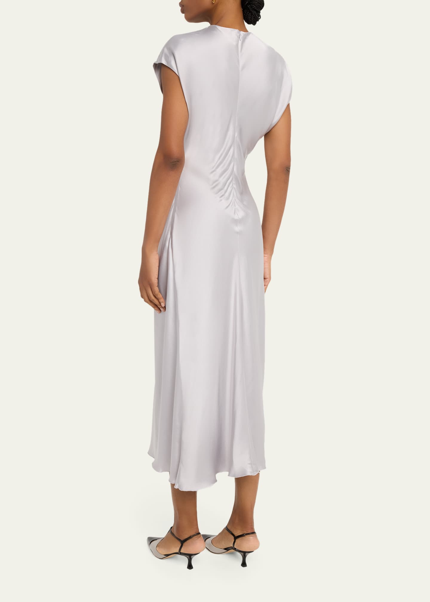 fluid satin draped neck dress Fluid Satin Draped Neck Dress Olive / 14