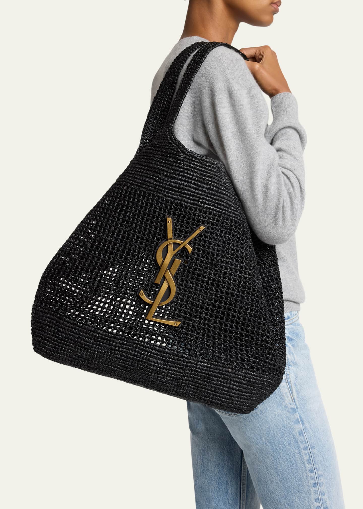 Saint Laurent Icare Medium Crochet Raffia Tote Bag - Bergdorf Goodman