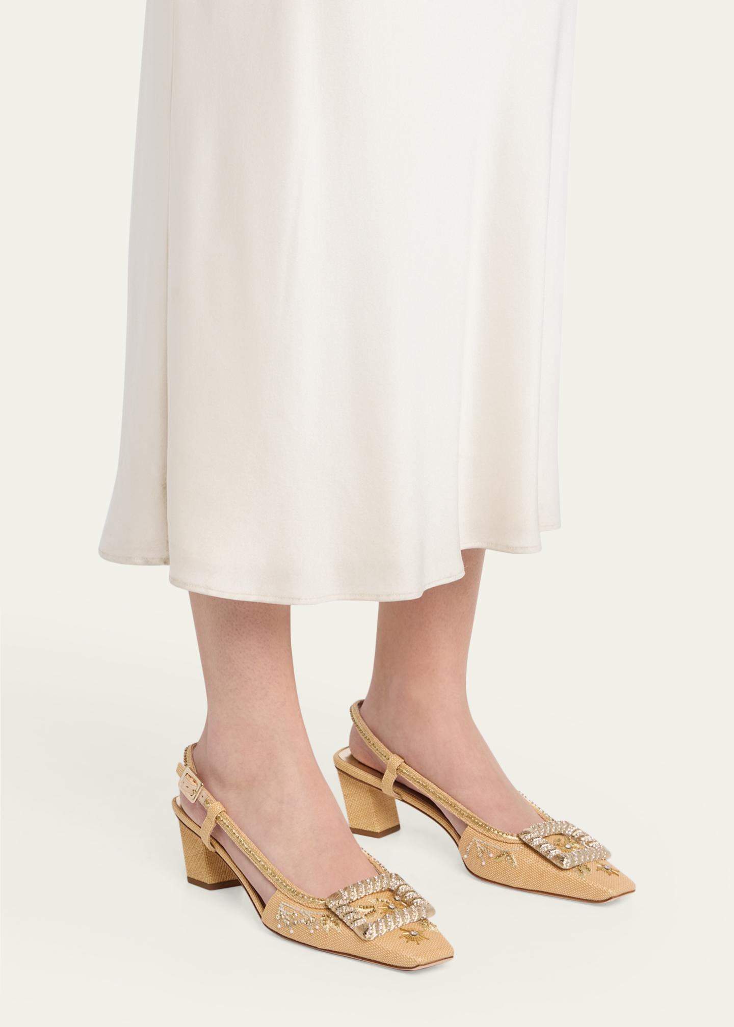 Roger Vivier 45mm Belle Vivier Embellished Canvas Slingback Pumps
