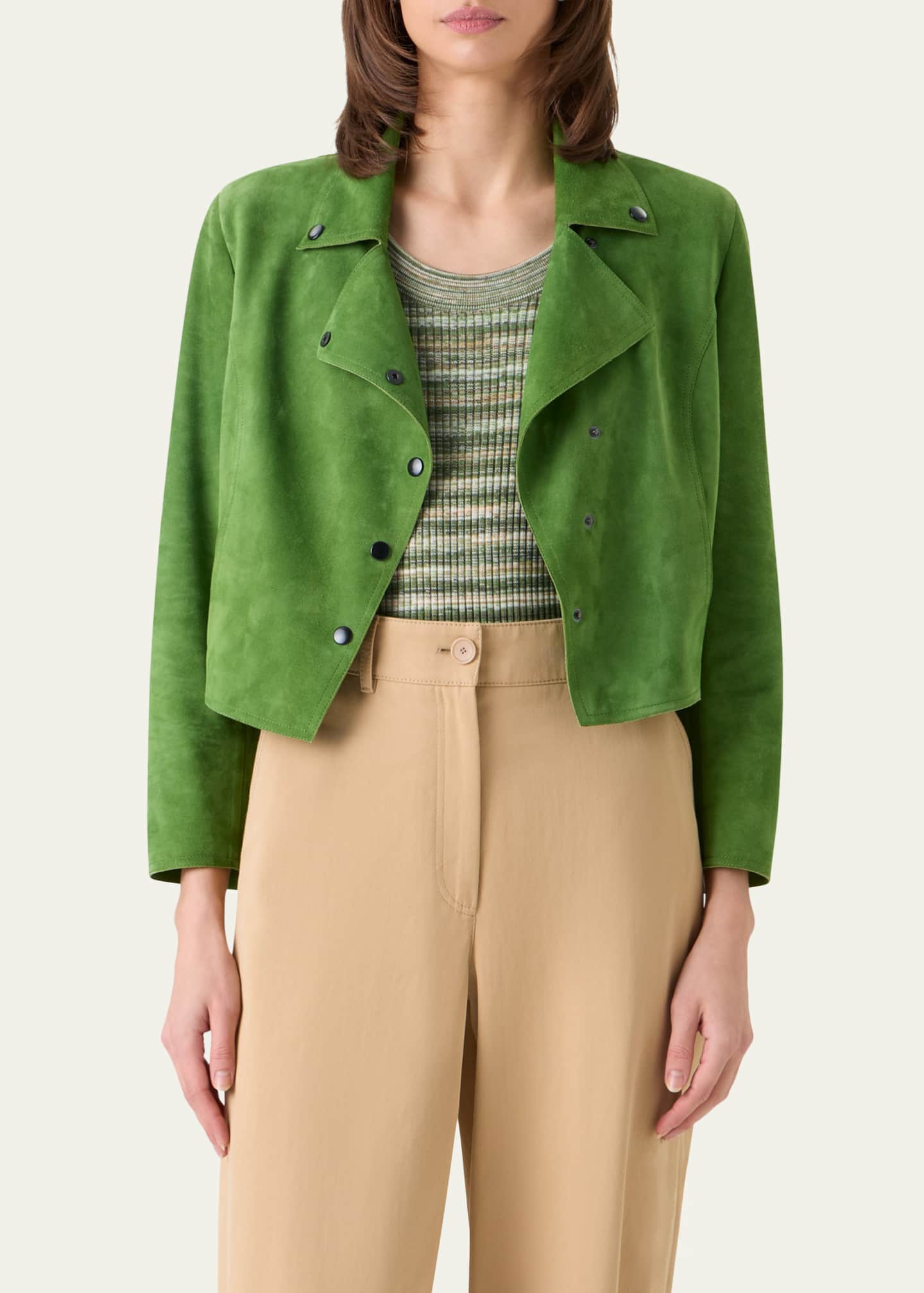 Akris punto Suede Crop Moto Jacket - Bergdorf Goodman