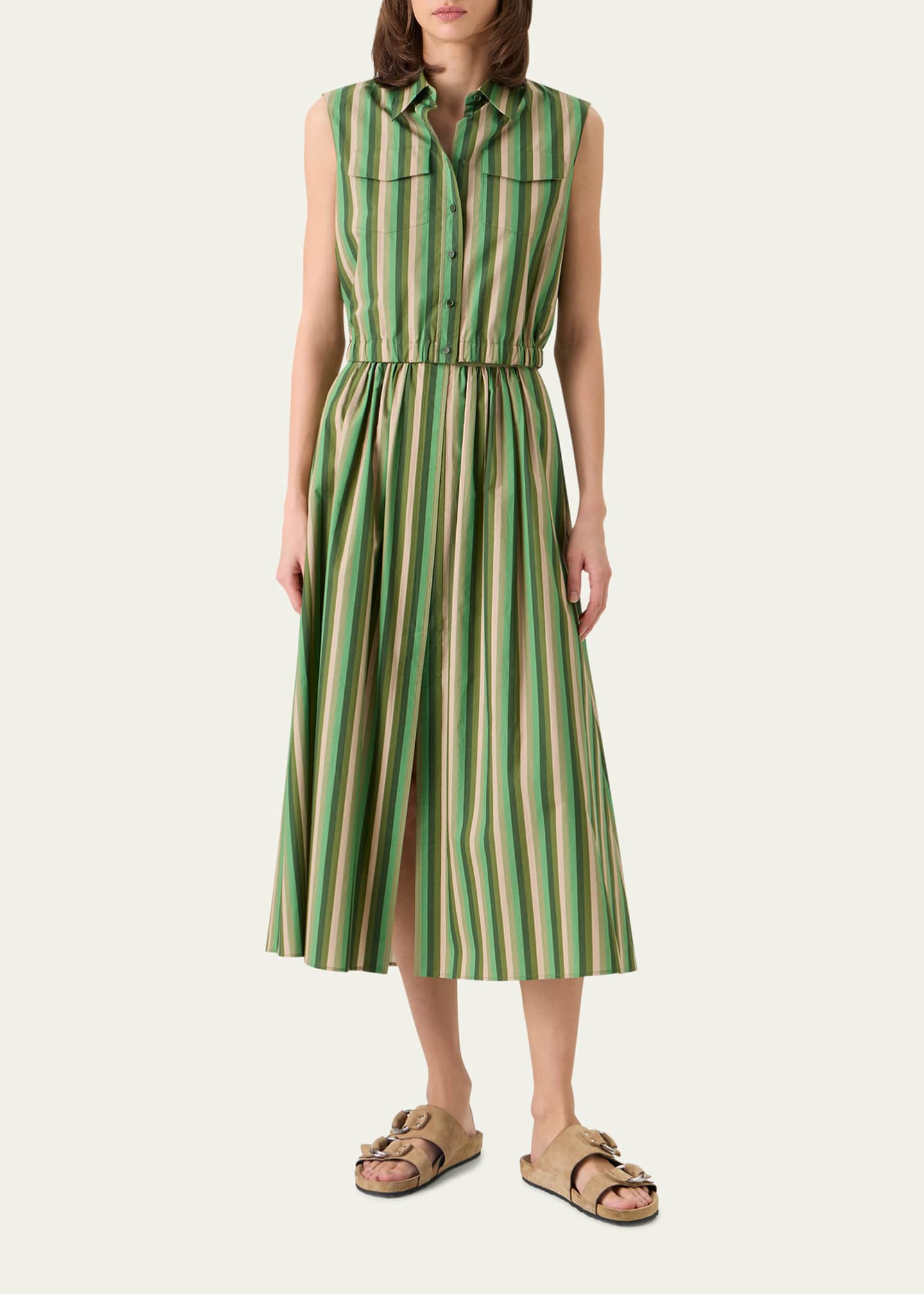 akris punto striped shirt dress Akris punto Sleeveless Parasol Striped Cotton Poplin Crop Shirt, Green Multi, Women's, 36EU, Shirts Tops Blouses Cropped Tops