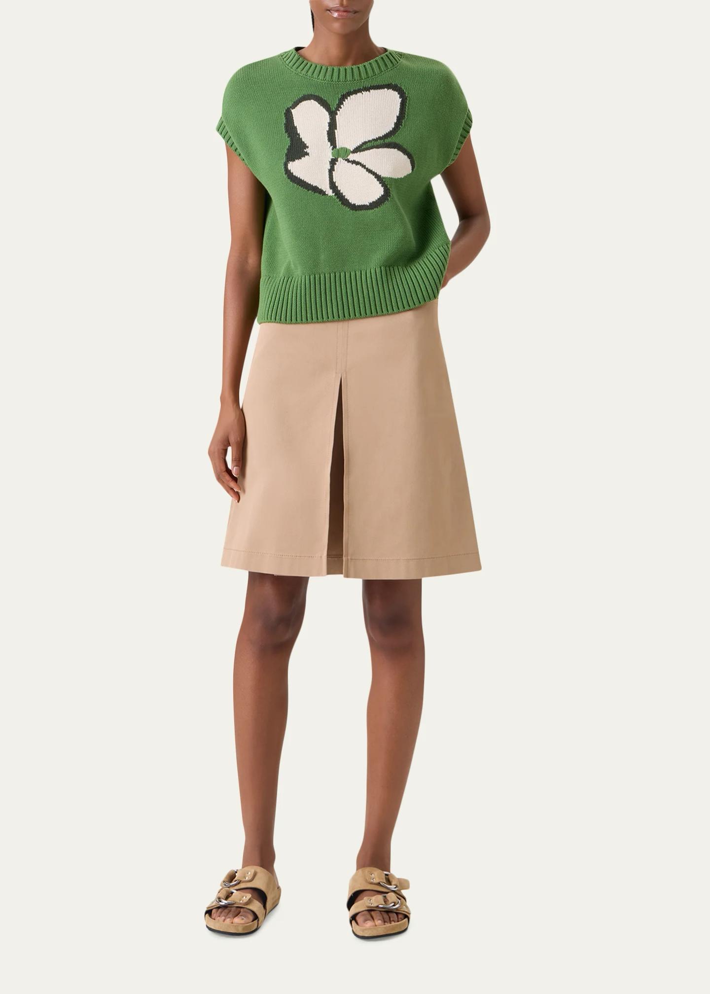 Akris punto Papercut Flower Cotton Knit Cap-Sleeve Sweater