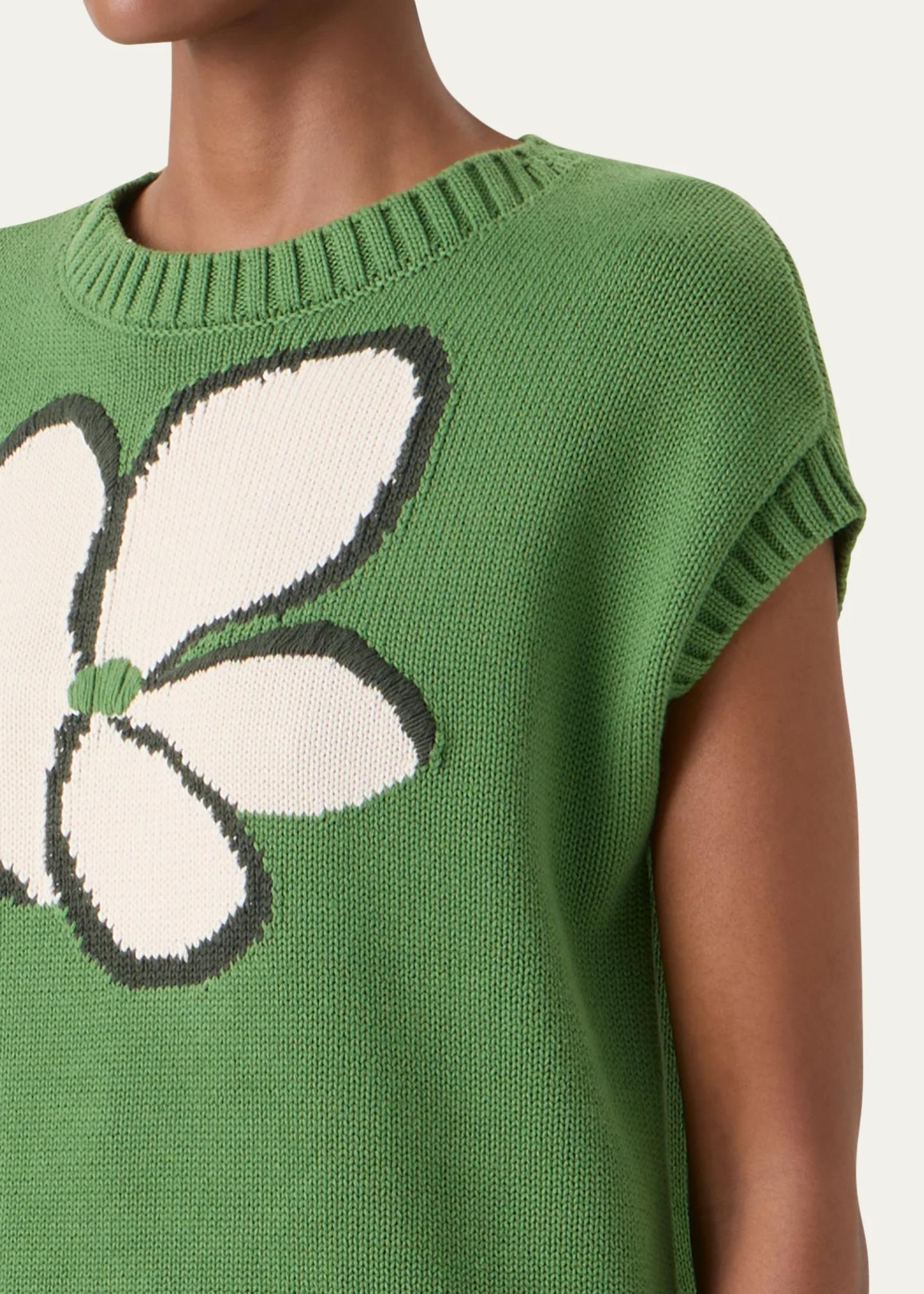 Akris punto Papercut Flower Cotton Knit Cap-Sleeve Sweater