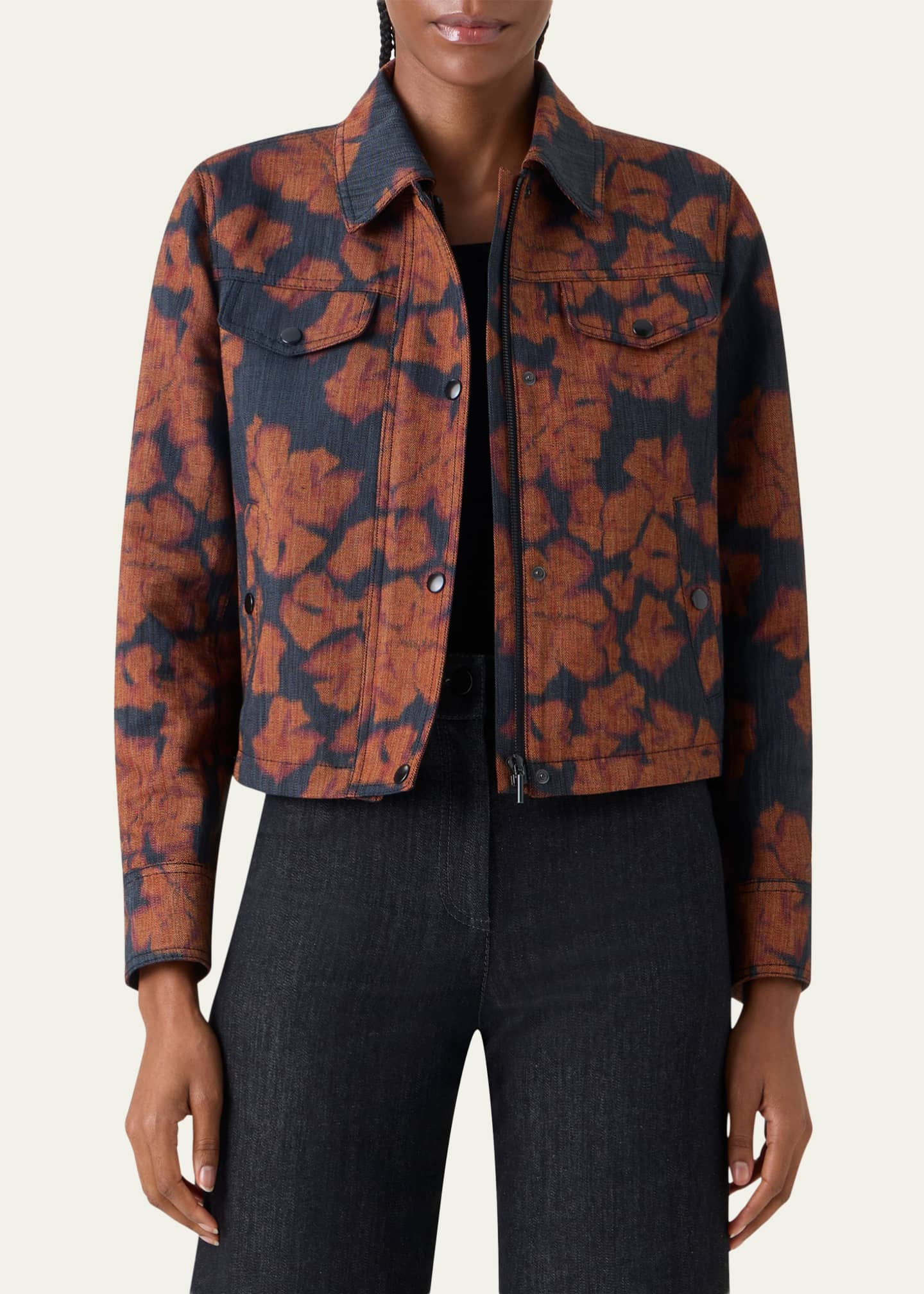 Akris punto Ikat Flower Motorbike Jacket in Cotton Canvas