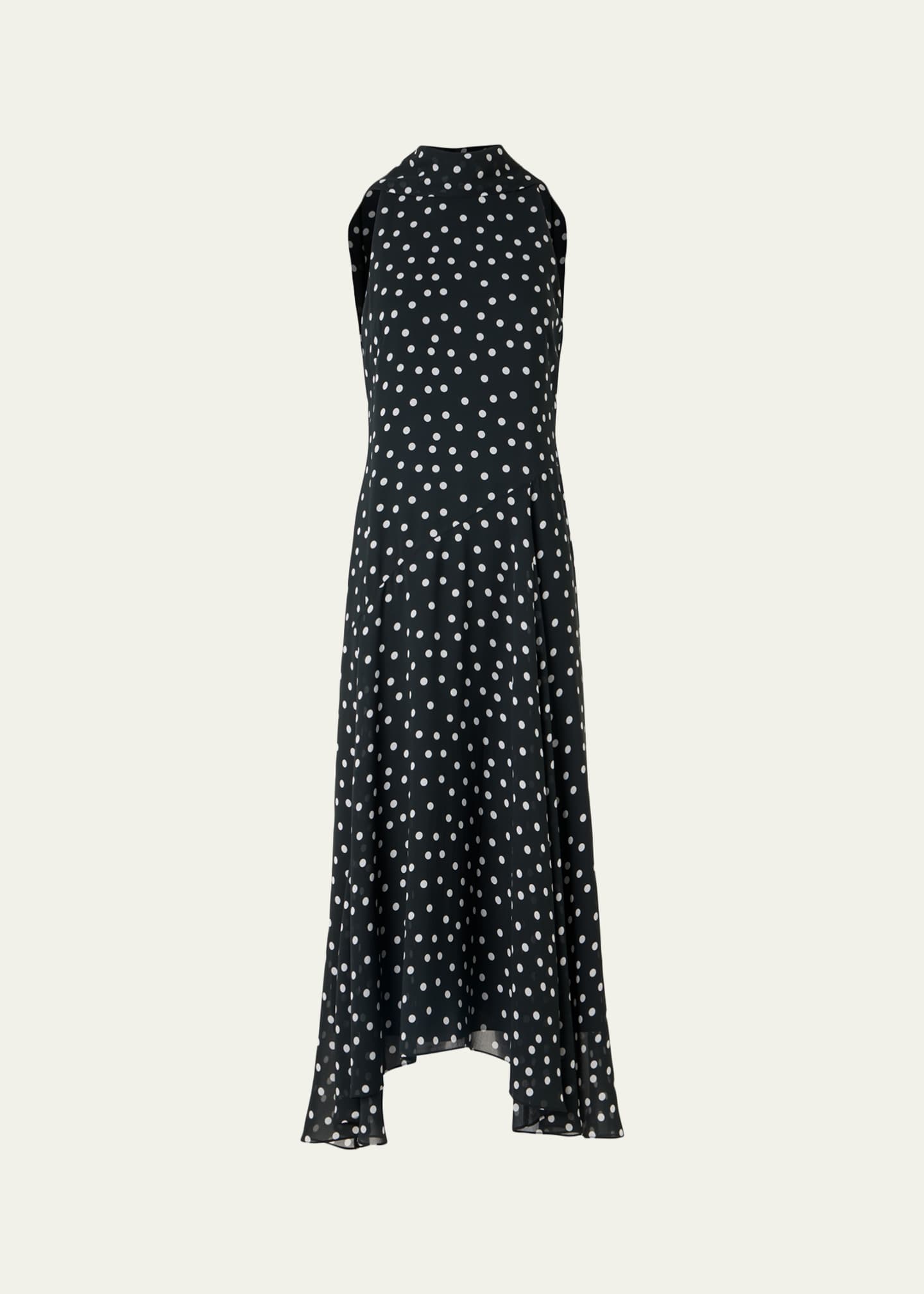 polka dot georgette tie neck midi dress Michael Kors Polka Dot Georgette Midi Dress With Tie Neck In Blue - 80% Off