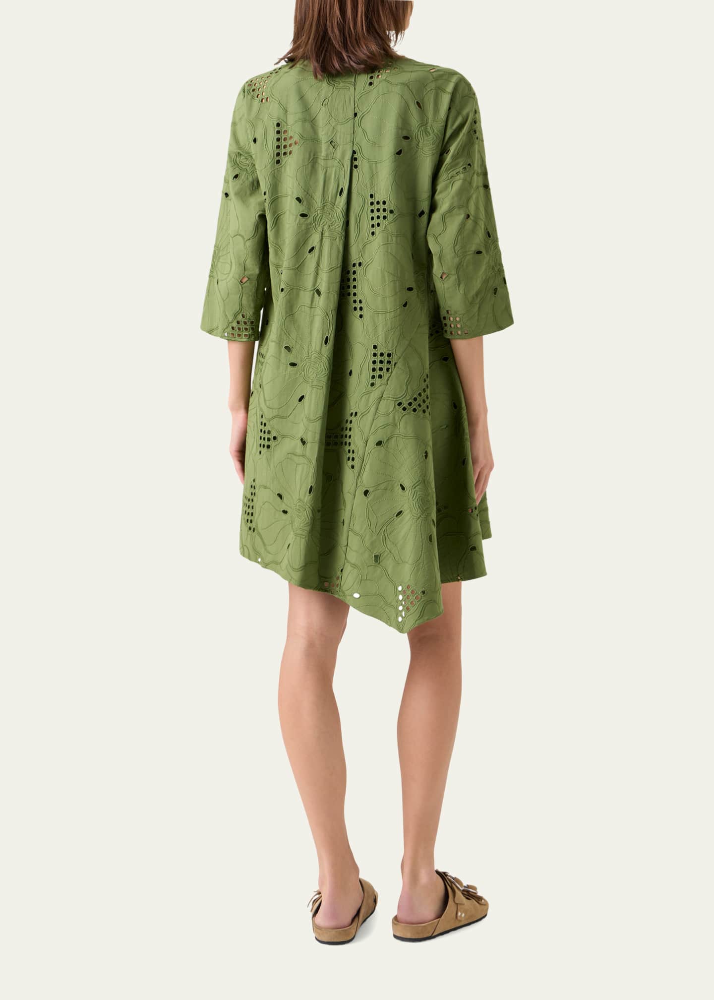 asymmetric mini shirt dress Akris punto Women's Eyelet Embroidered Cotton Handkerchief Mini Dress - Green Tea