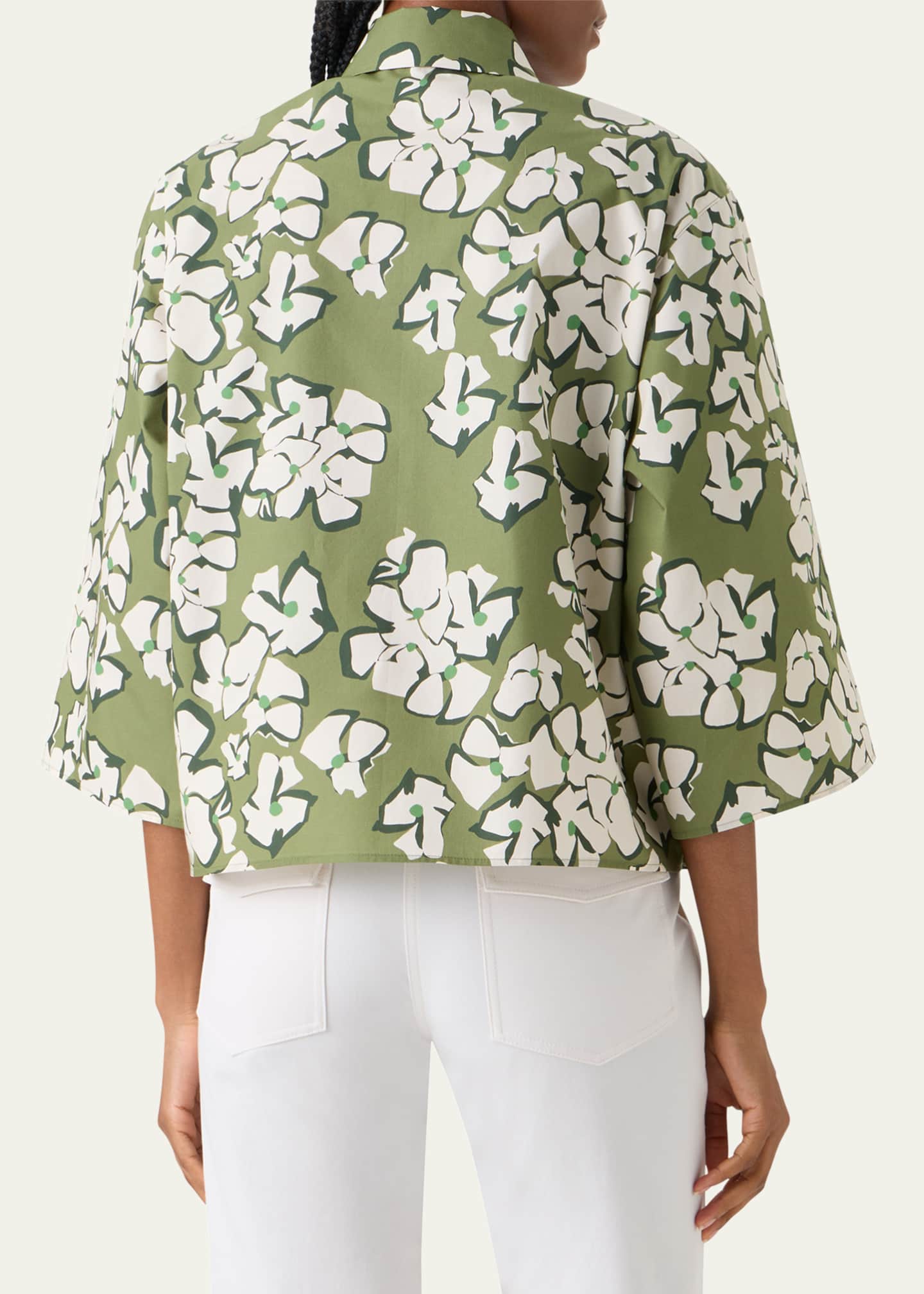 Akris punto Papercut Flower Print Cotton Poplin Button-Down Shirt