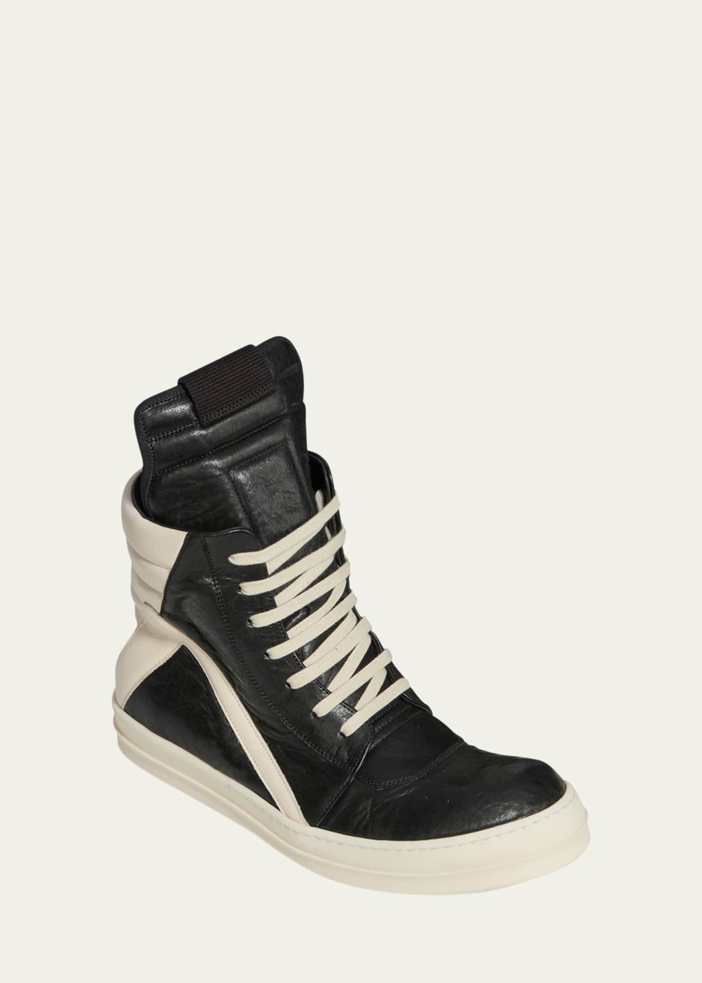 Rick Owens Men's Geobasket Tumbled Leather High-Top Sneakers