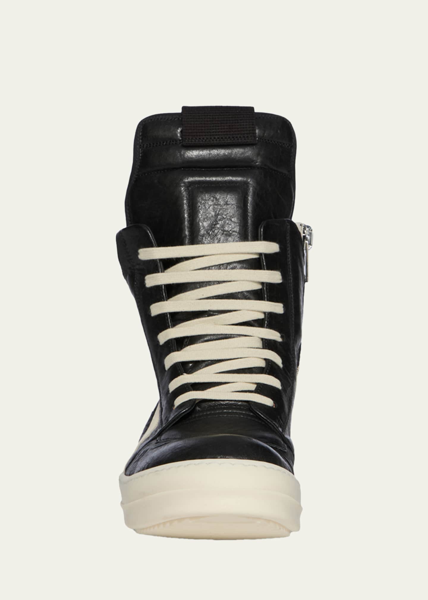 Rick Owens Men's Geobasket Tumbled Leather High-Top Sneakers