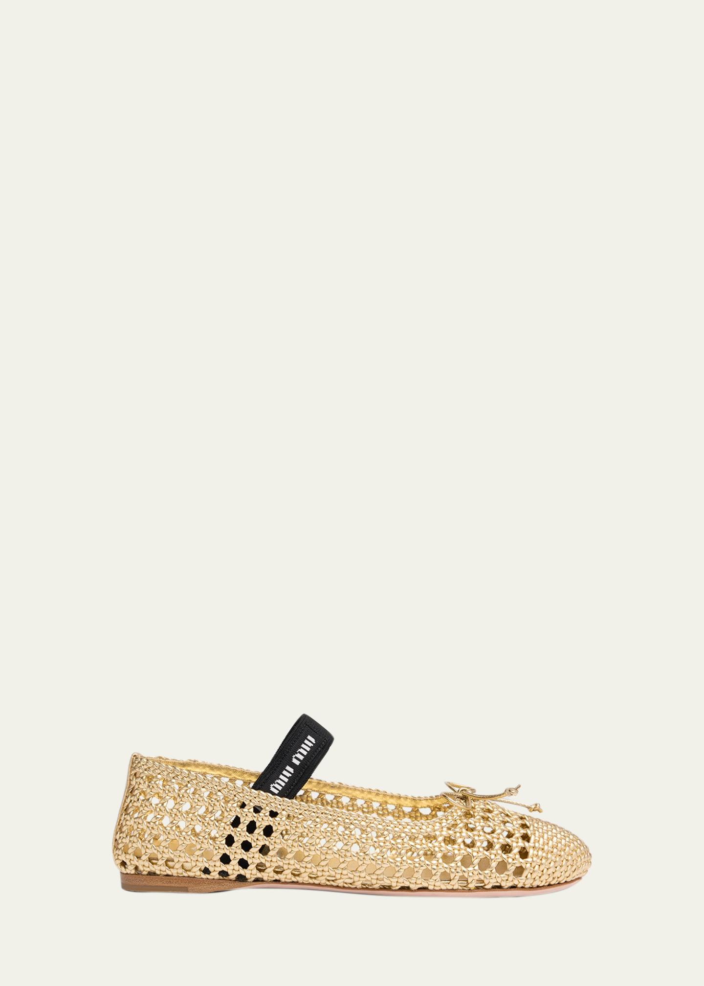 Miu Miu Metallic Leather Crochet Ballerina Flats - Bergdorf Goodman