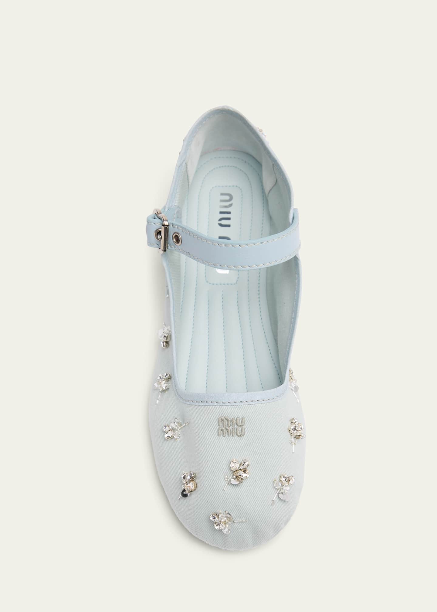 miu miu 水色 フラットシューズ Miu Miu Embellished Canvas Mary Jane Ballerina Flats - Bergdorf