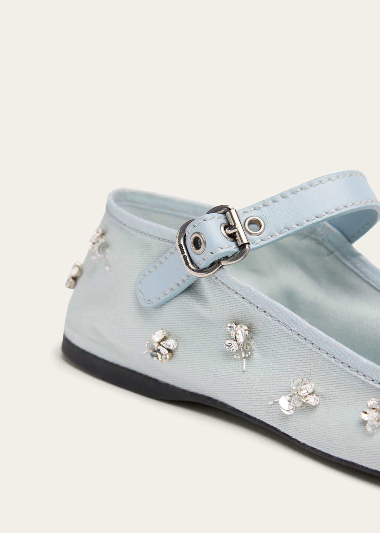 Miu Miu Embellished Canvas Mary Jane Ballerina Flats - Bergdorf