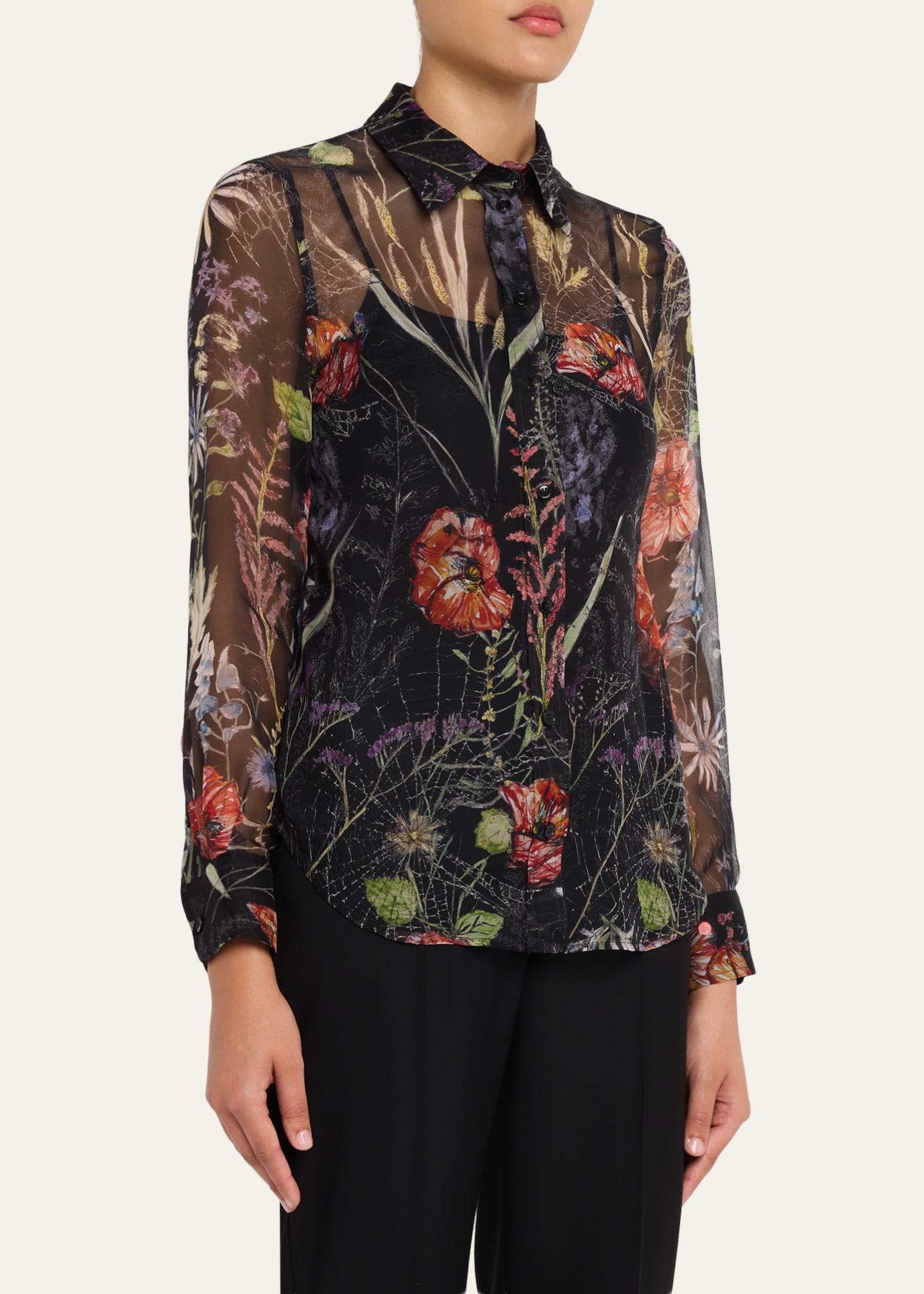 McQueen Floral-Print Silk Organza Collared Blouse - Bergdorf Goodman
