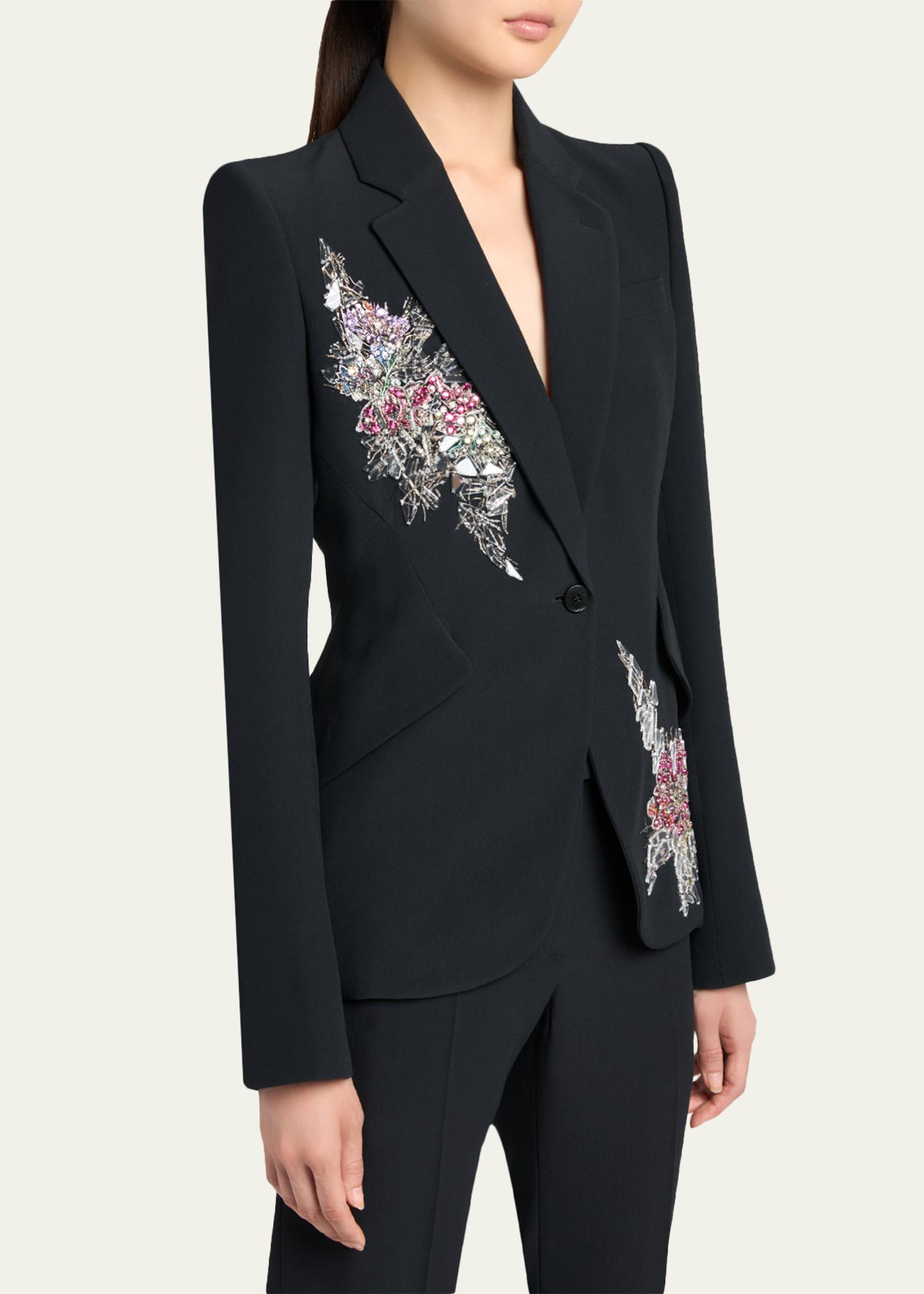 McQueen Crystal Embroidered Single-Breasted Blazer Jacket