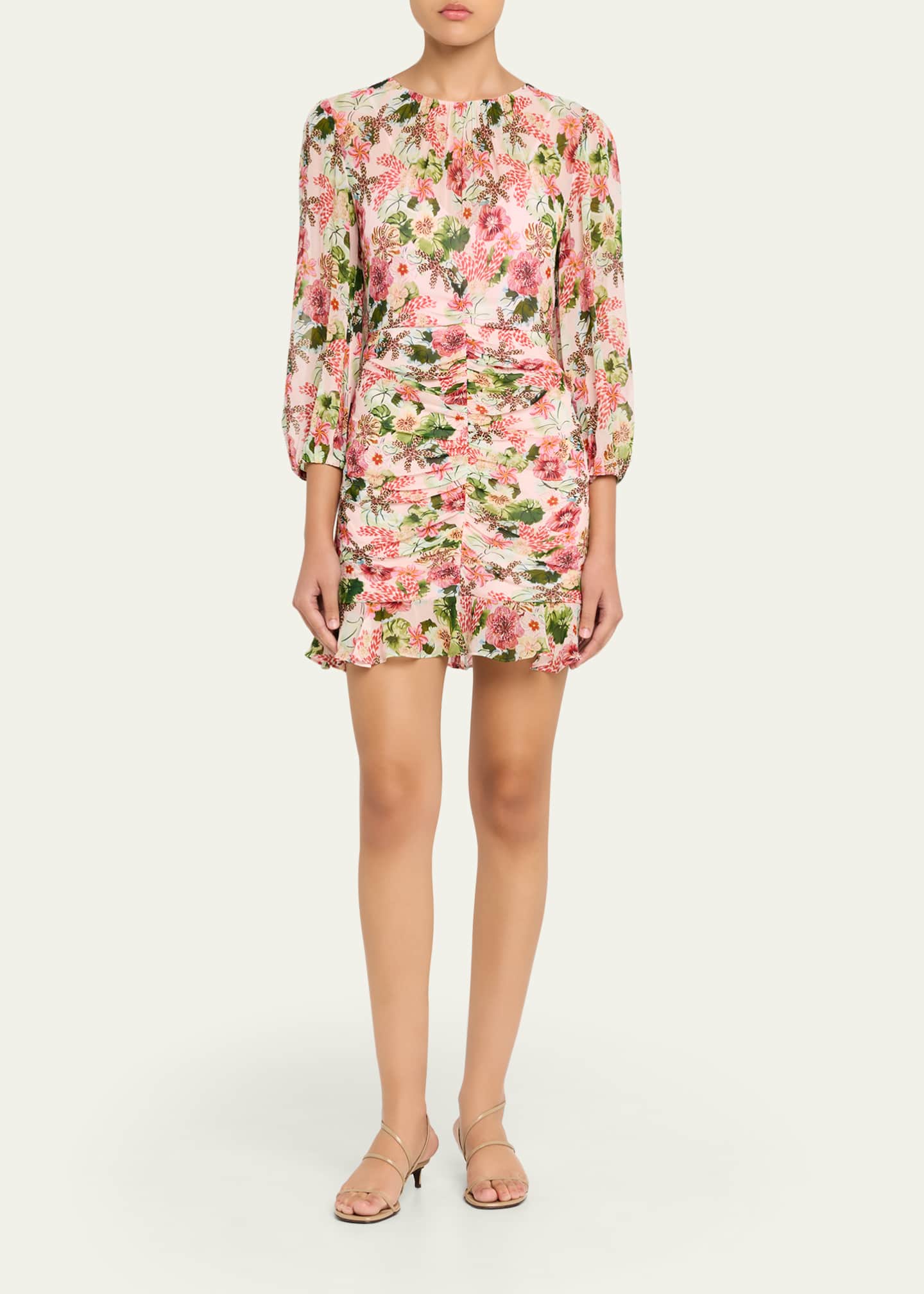 saloni short dress Saloni Astrid Ruched Floral Mini Dress, Plumeria, Women's, 2, Cocktail & Party Wedding Guest Dresses Mini Dresses