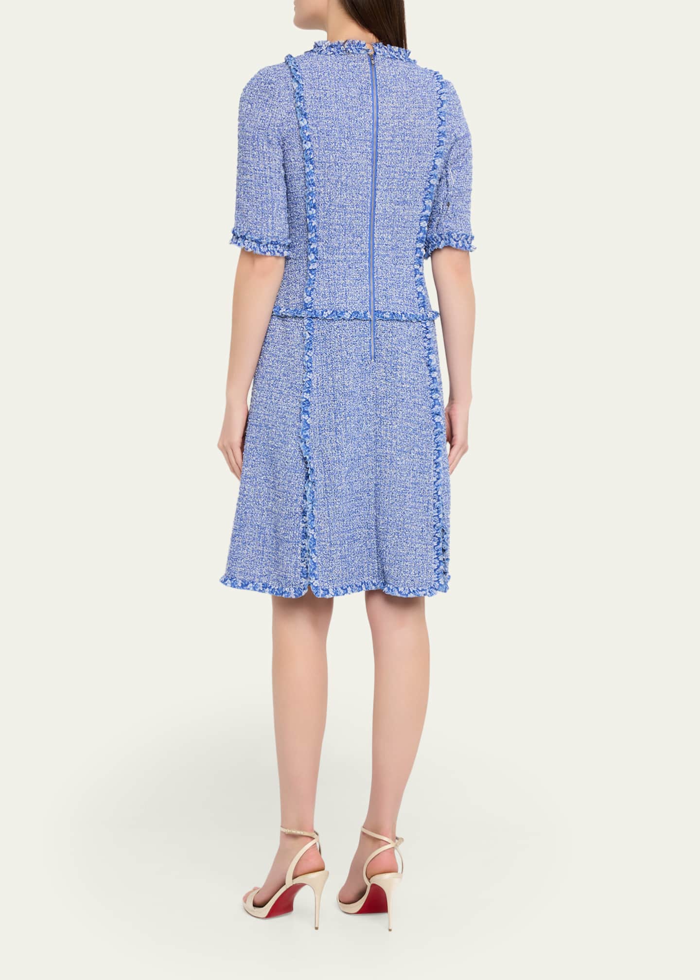 Teri Jon Textured Tweed Short Sleeve Ruffle Trim Dress Size 14