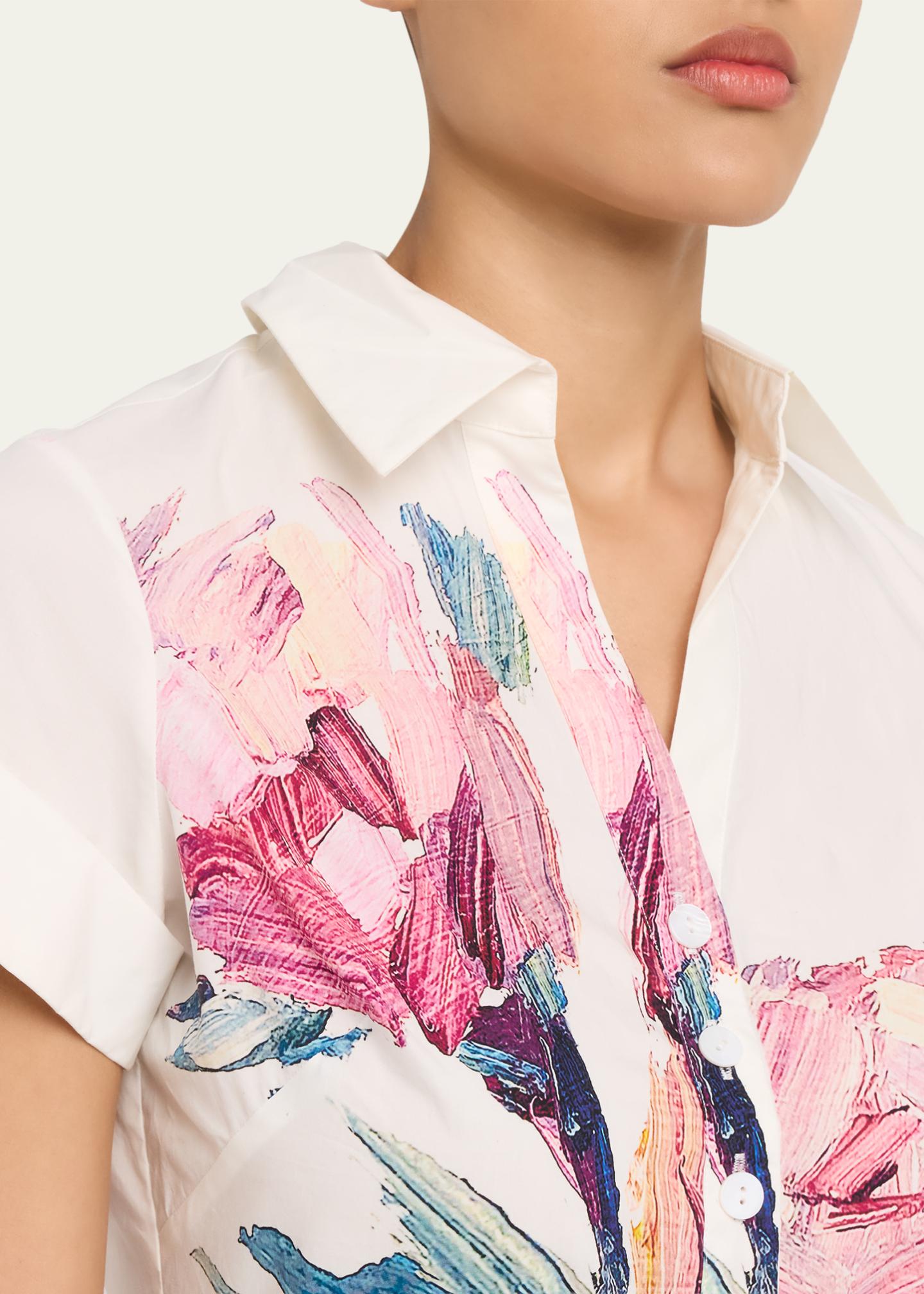 Rickie Freeman for Teri Jon Cotton Floral Short-Sleeve Shirtwaist Dress ...