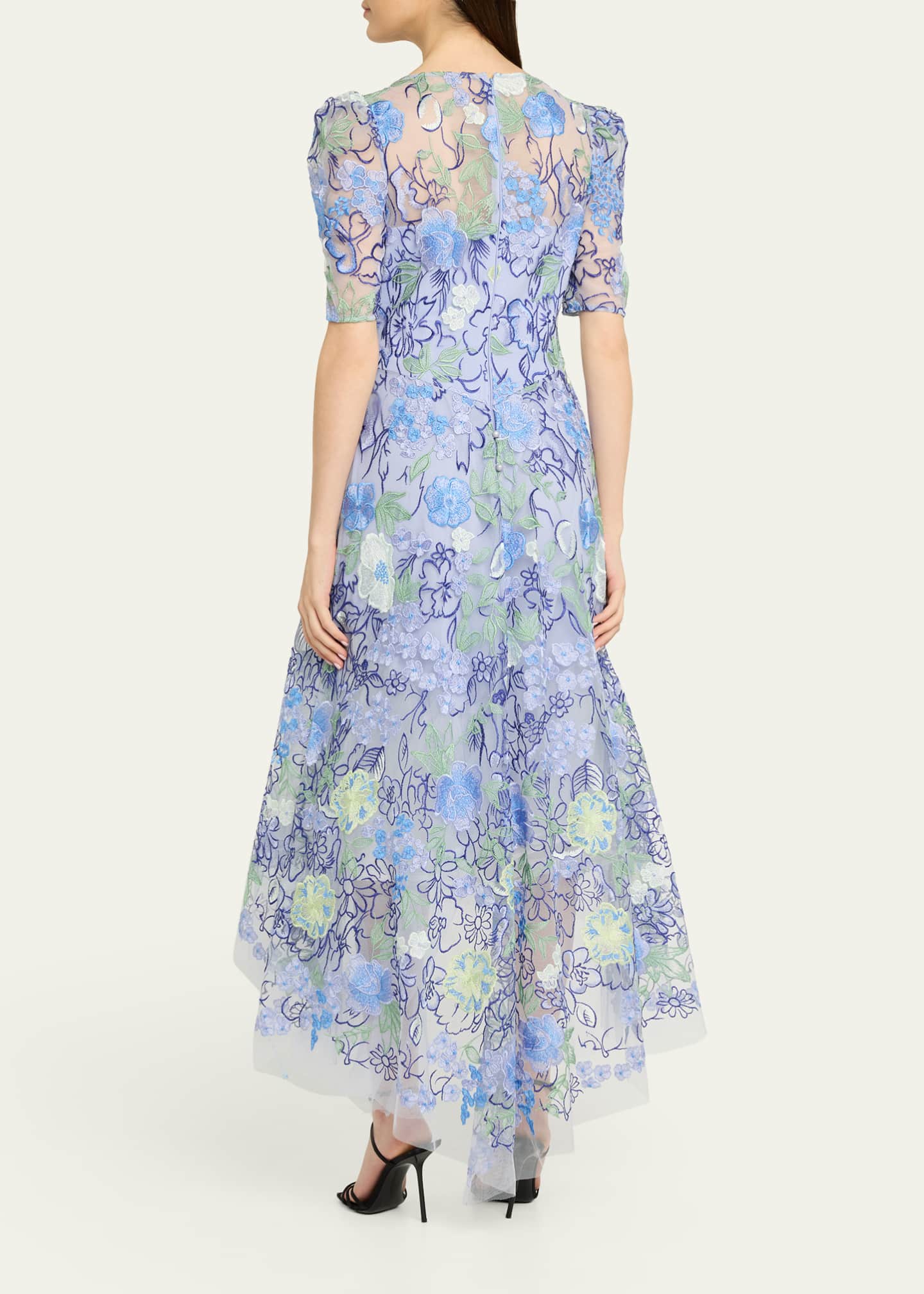 rickie freeman for teri jon floral embroidered tulle midi dress Teri Jon by Rickie Freeman Floral Embroidered Tulle Midi Dress