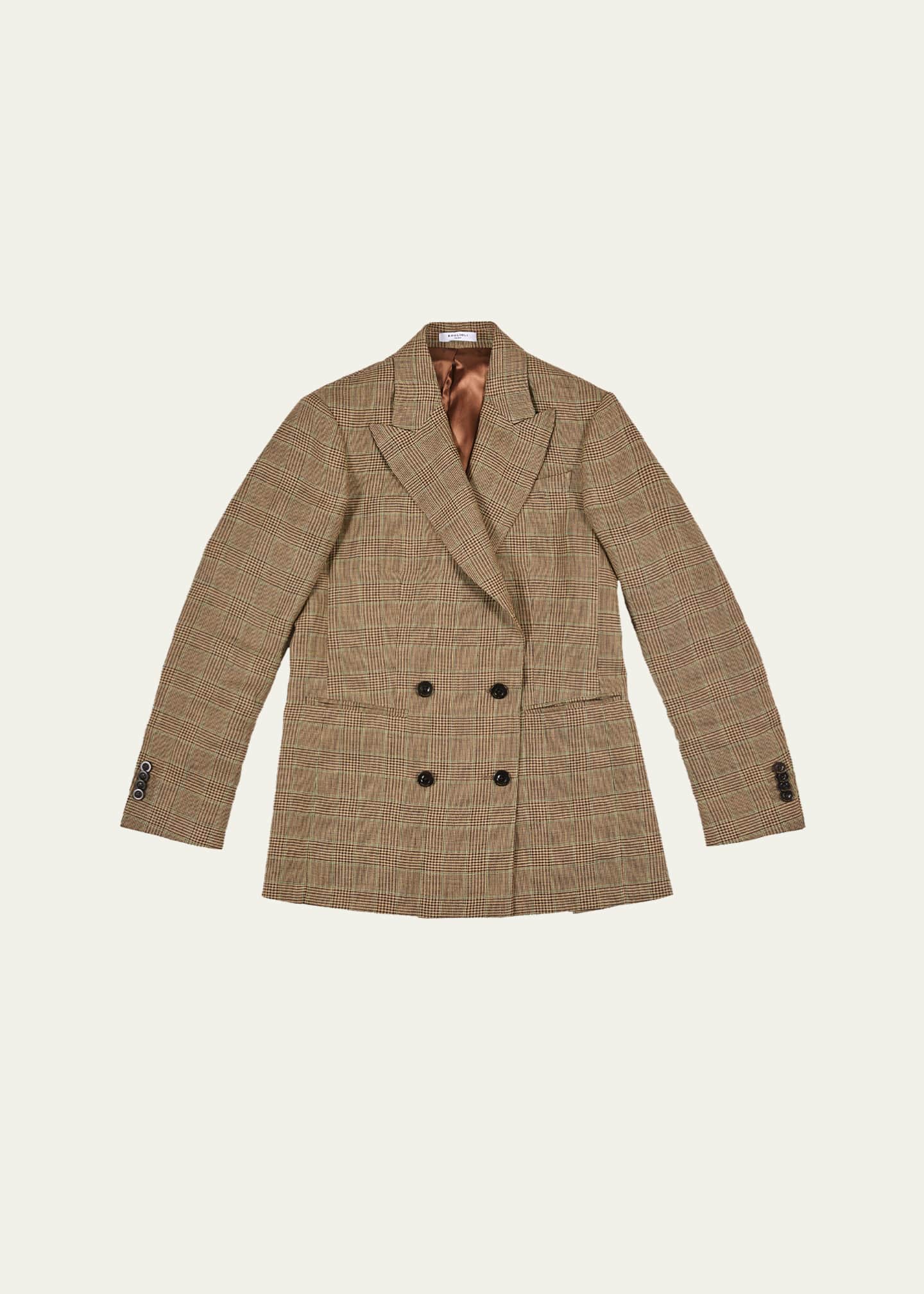 Boglioli Men's Linen Prince of Wales Double-Breasted Sport Coat