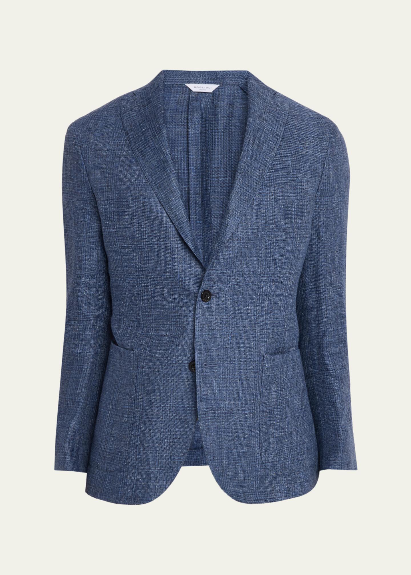 Boglioli Men's Plaid Linen Denim Single-Breasted Blazer - Bergdorf