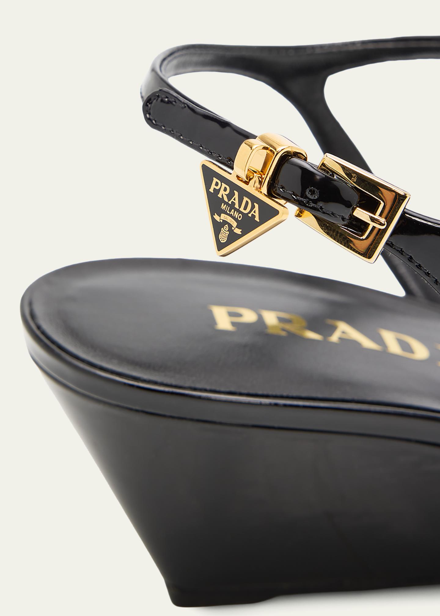 Prada 55mm Patent Leather Wedge Sandals - Bergdorf Goodman