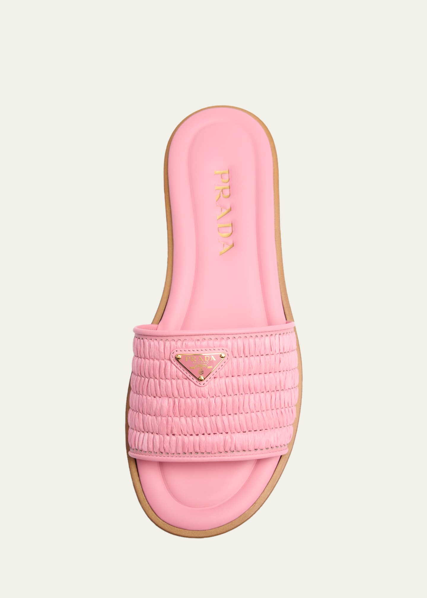 Prada Triangle Logo Raffia Flat Slide Sandals - Bergdorf Goodman