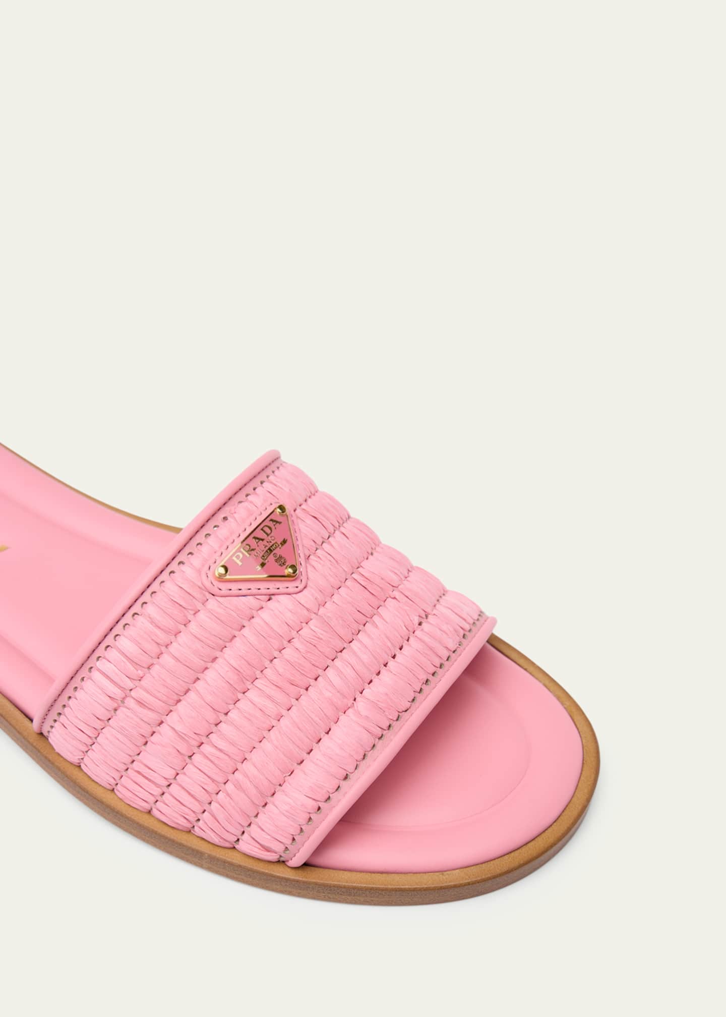 PRADA 三角形パターンサンダル　38 Prada Triangle Logo Raffia Flat Slide Sandals - Bergdorf Goodman