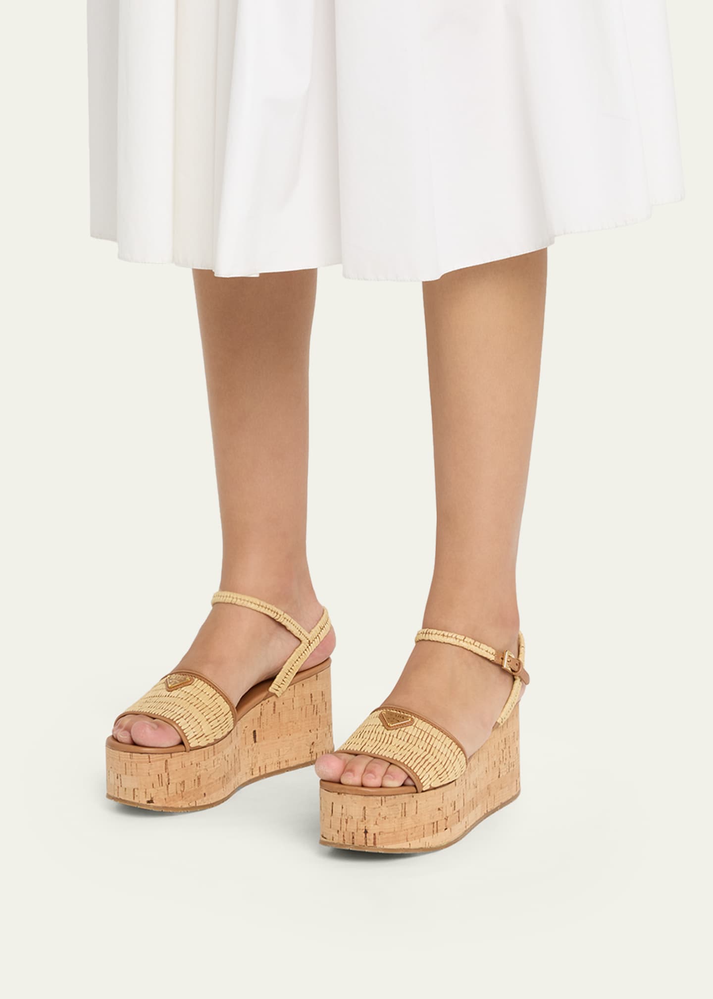 Prada 75mm Triangle Logo Raffia Platform Sandals - Bergdorf Goodman