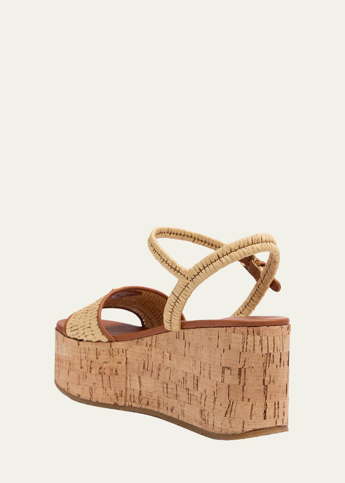Prada 75mm Triangle Logo Raffia Platform Sandals - Bergdorf Goodman
