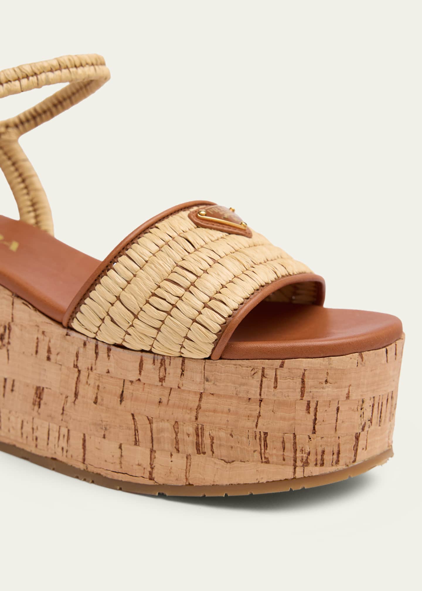Prada 75mm Triangle Logo Raffia Platform Sandals - Bergdorf Goodman