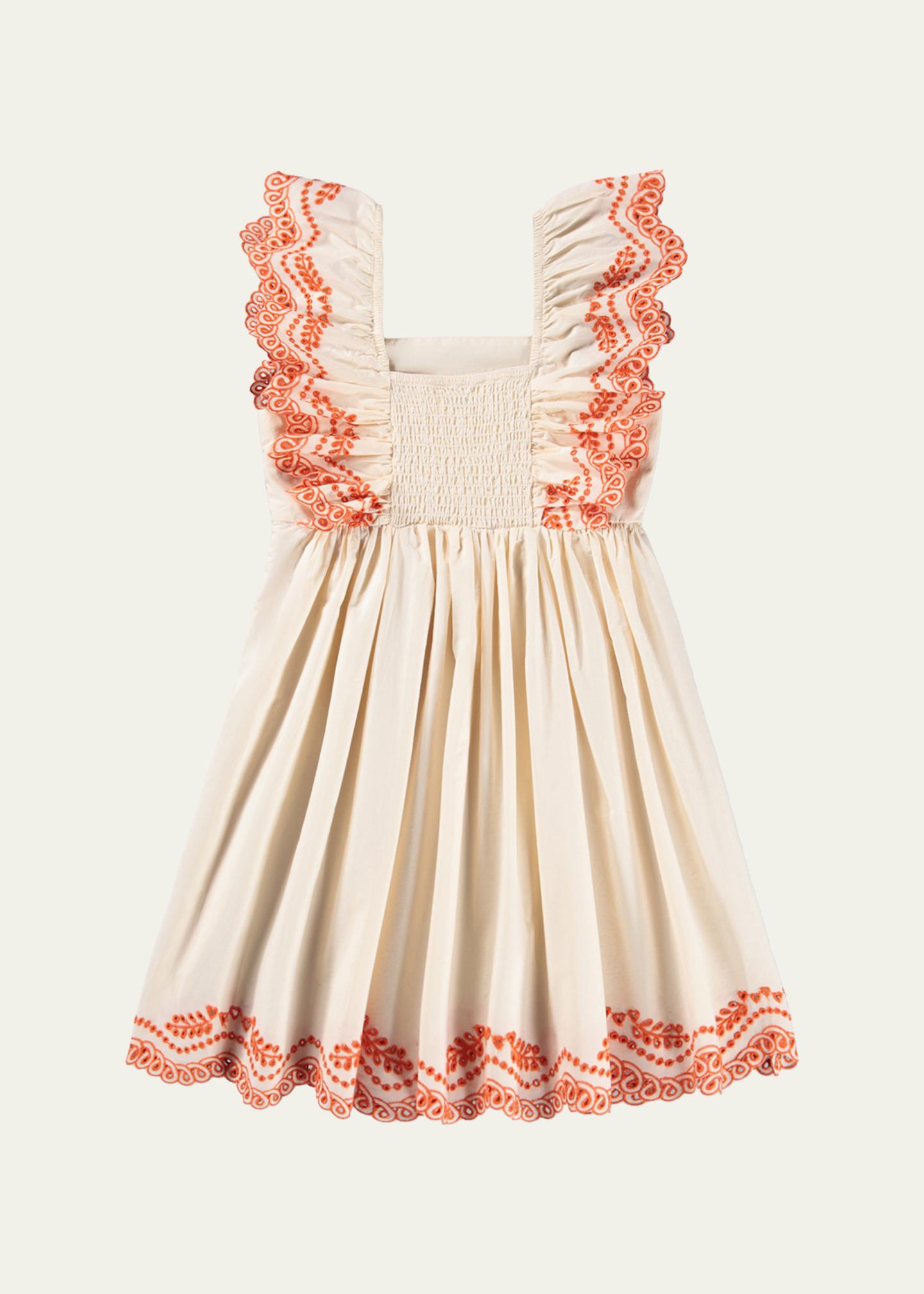 Molo Girl's Clementine Flutter-Sleeve Broderie Anglaise Dress, Size 7 ...