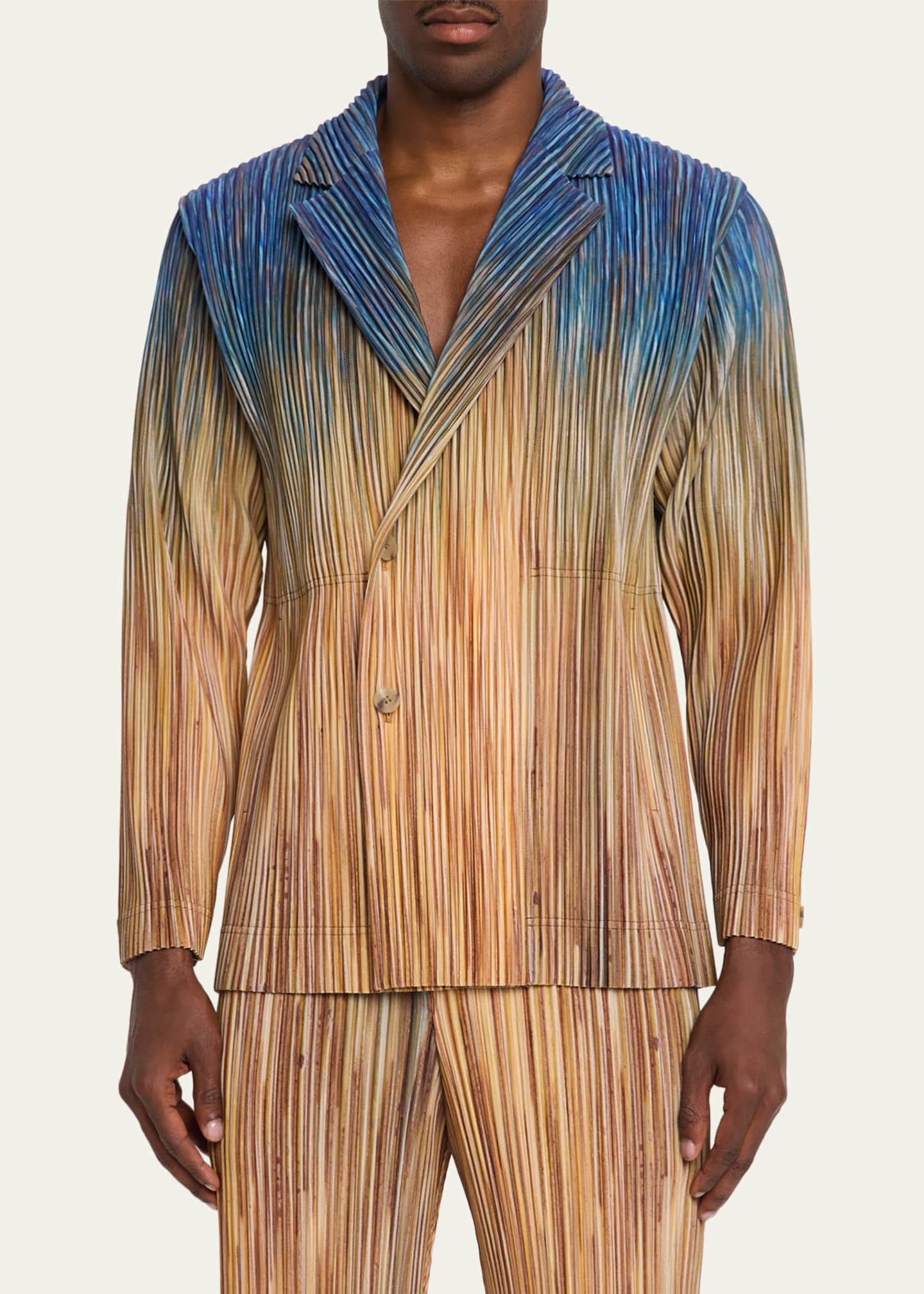 Homme Plisse Issey Miyake Men's Paintbrush Agate-Print Pleated