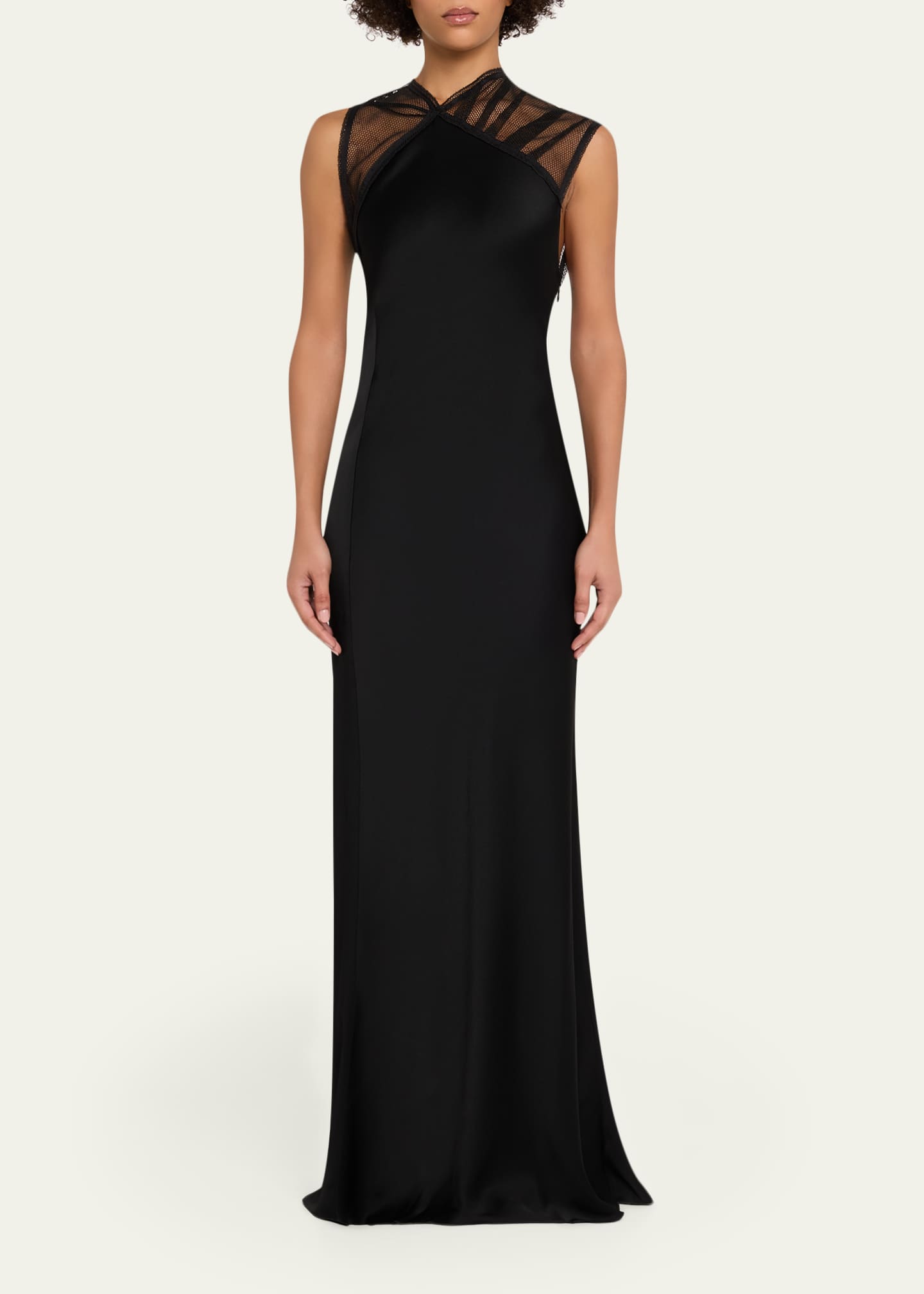 mesh column dress Chic and Holland HF110492 - Tea-Length Beaded mesh (88% Polyester 12%  spandex) Column Dress