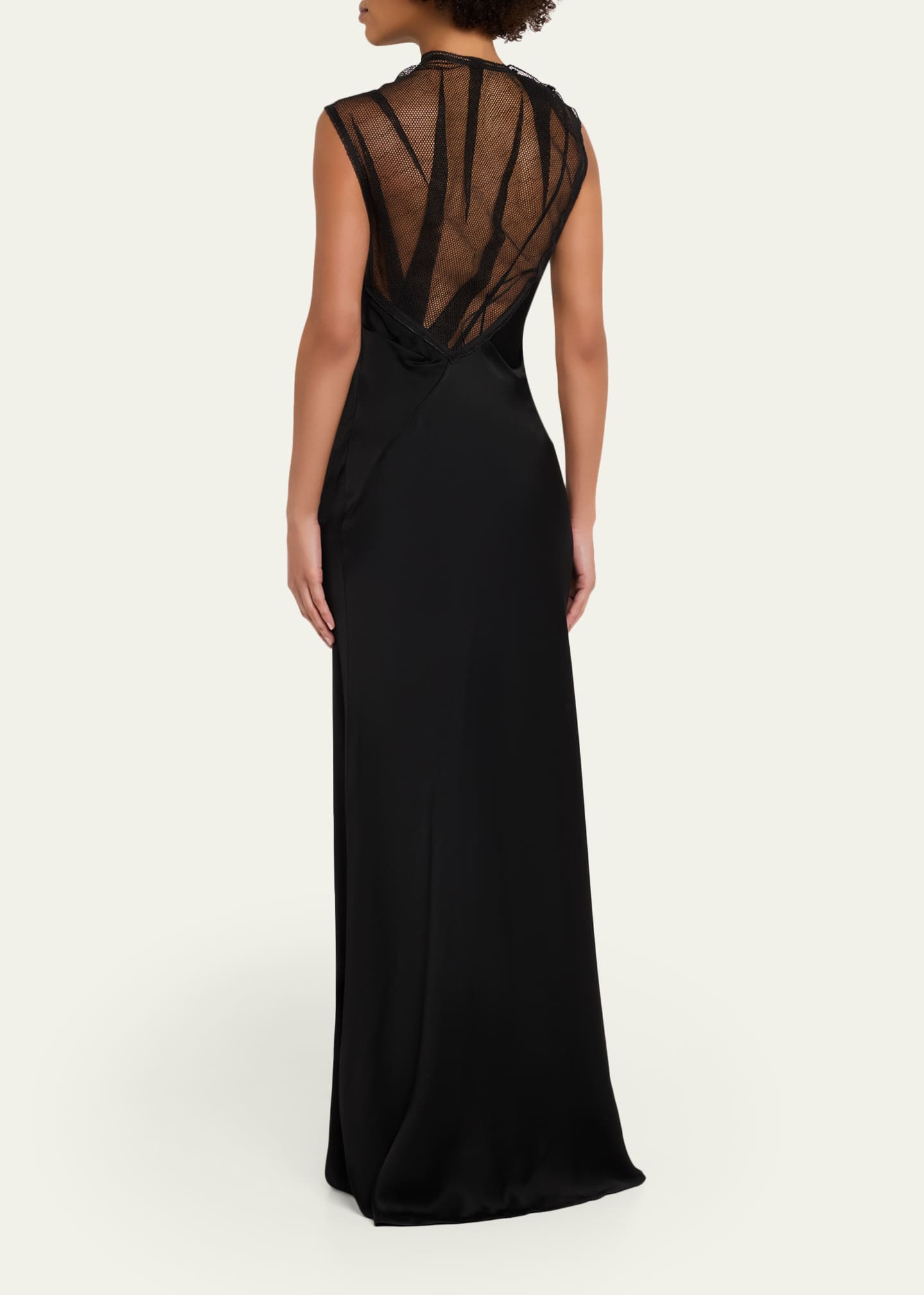 Victoria Beckham Mesh Open-Back Satin Column Gown - Bergdorf Goodman