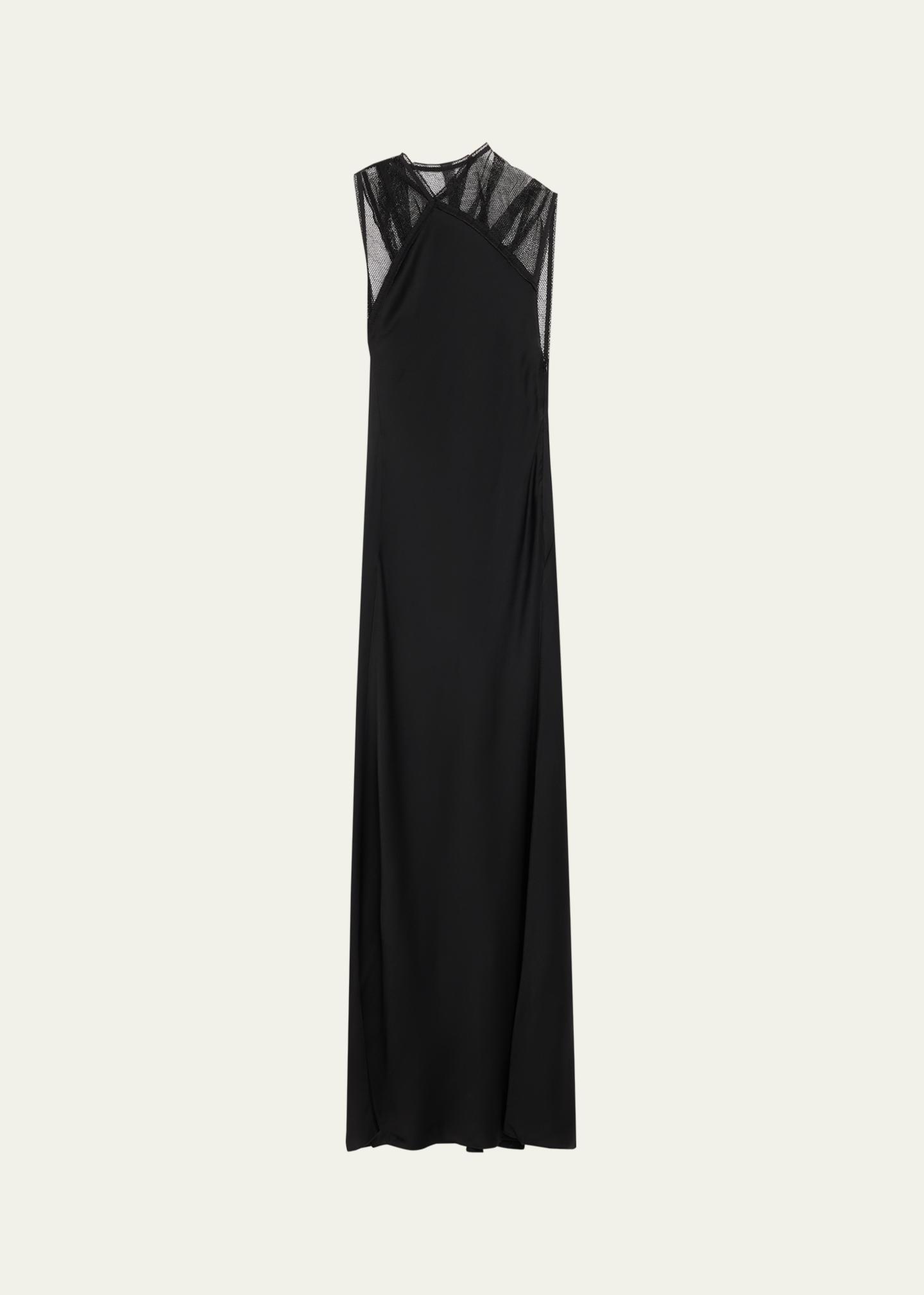 Victoria Beckham Mesh Open-Back Satin Column Gown - Bergdorf Goodman