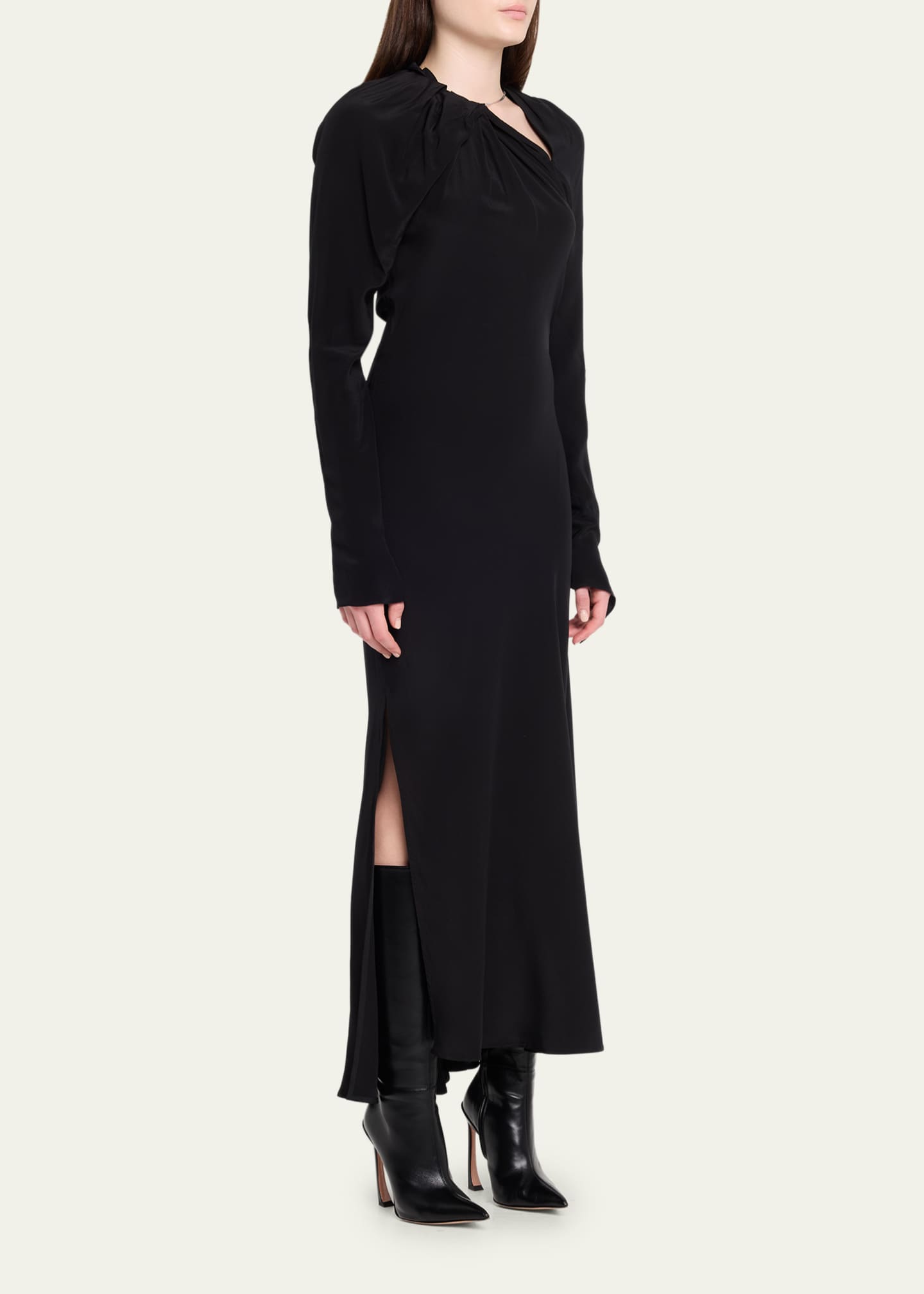 Victoria Beckham Silk Dress With Decorative Neckline - Black