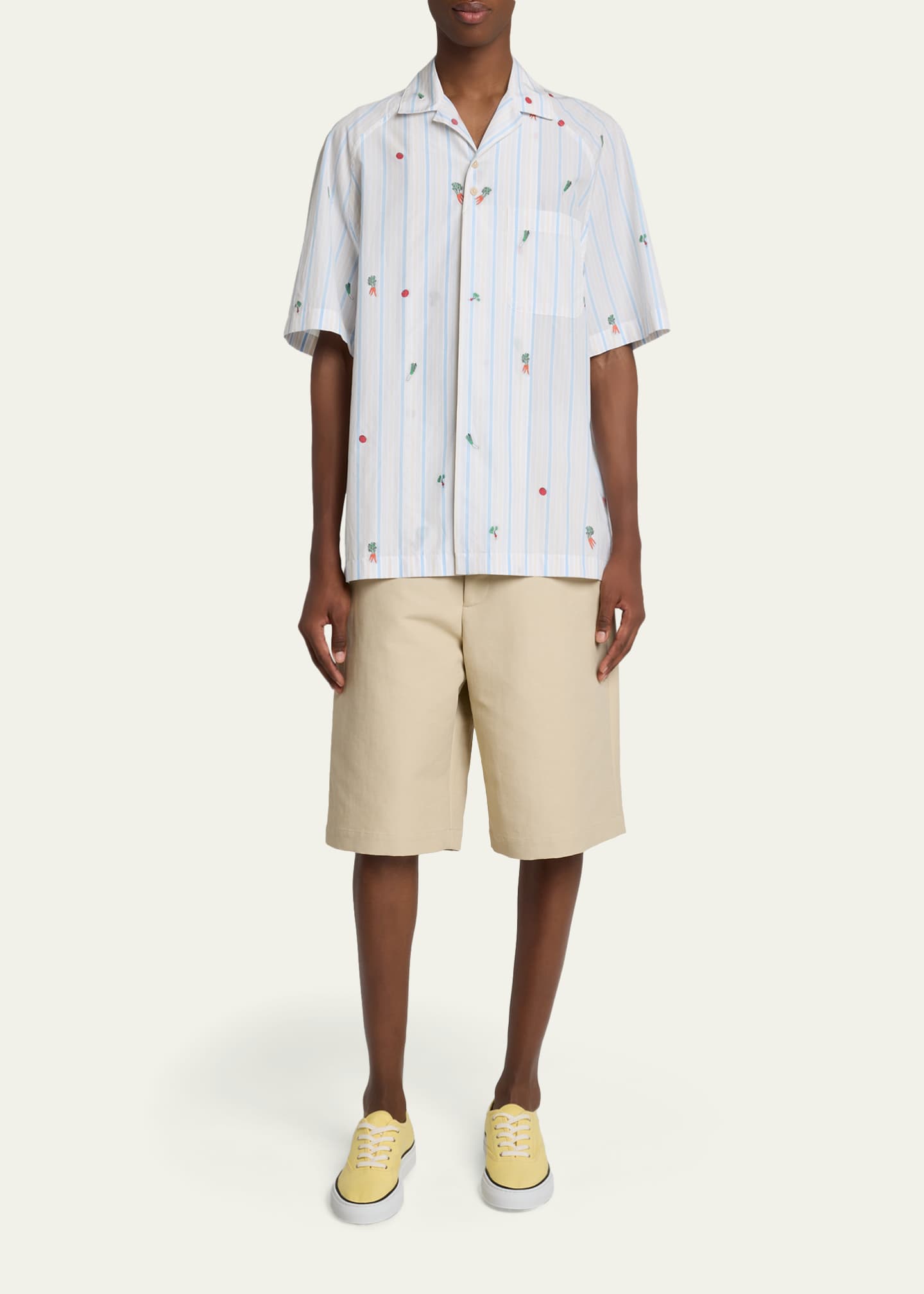 Jacquemus Men's Vegetable Stripe Cotton Short-Sleeve Shirt